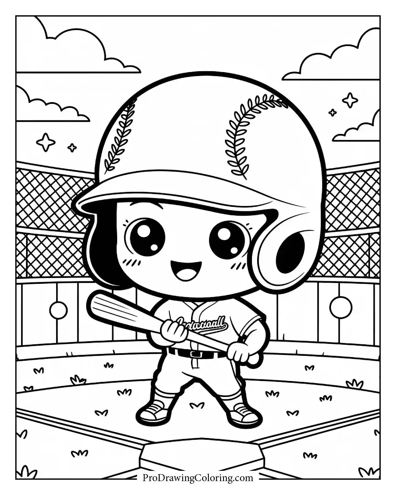 A detailed baseball helmet baseball drawing, clean and dynamic line art.