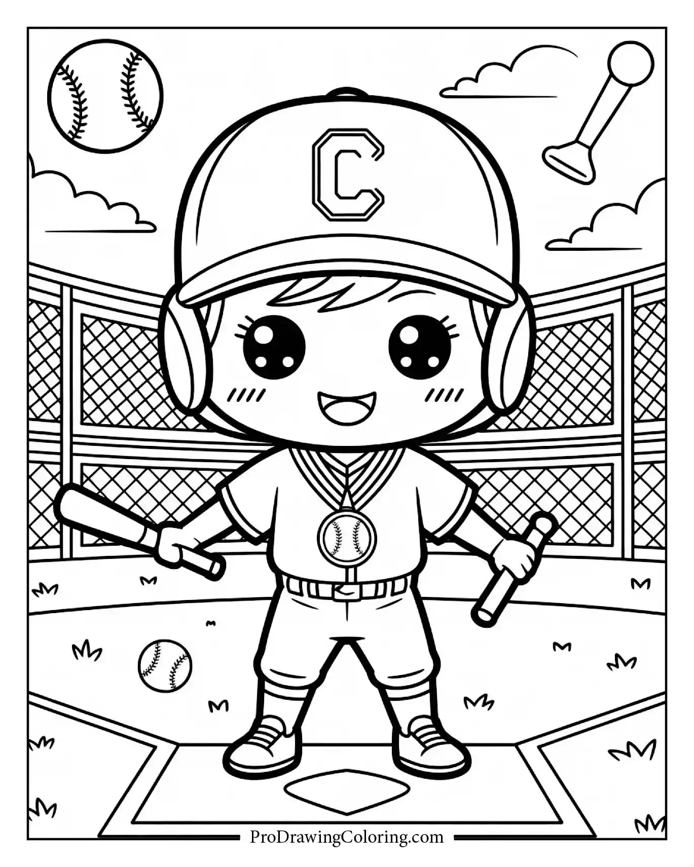 A detailed baseball medal baseball drawing, clean and dynamic line art.