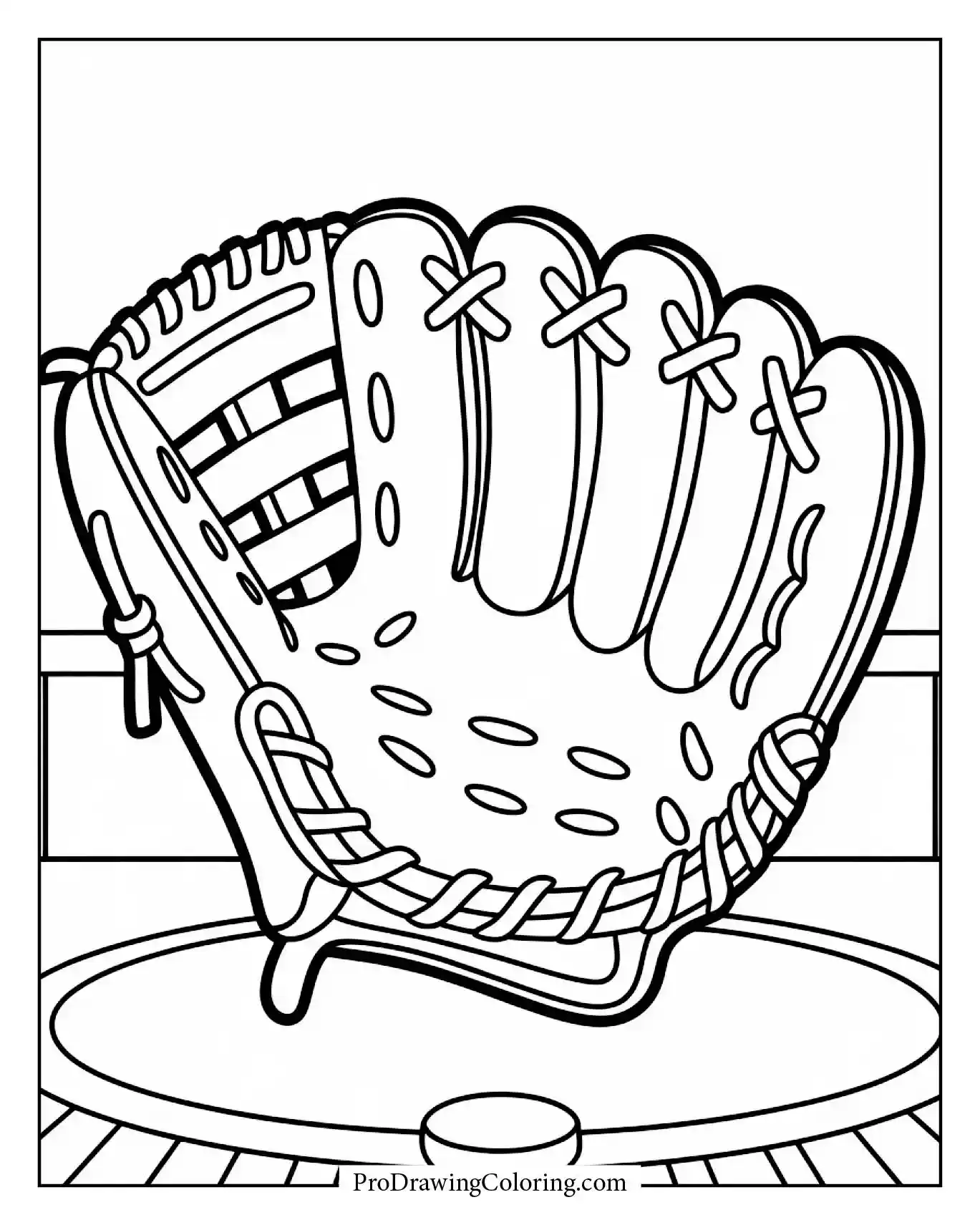 A detailed close-up of baseball glove baseball drawing, clean and dynamic line art.