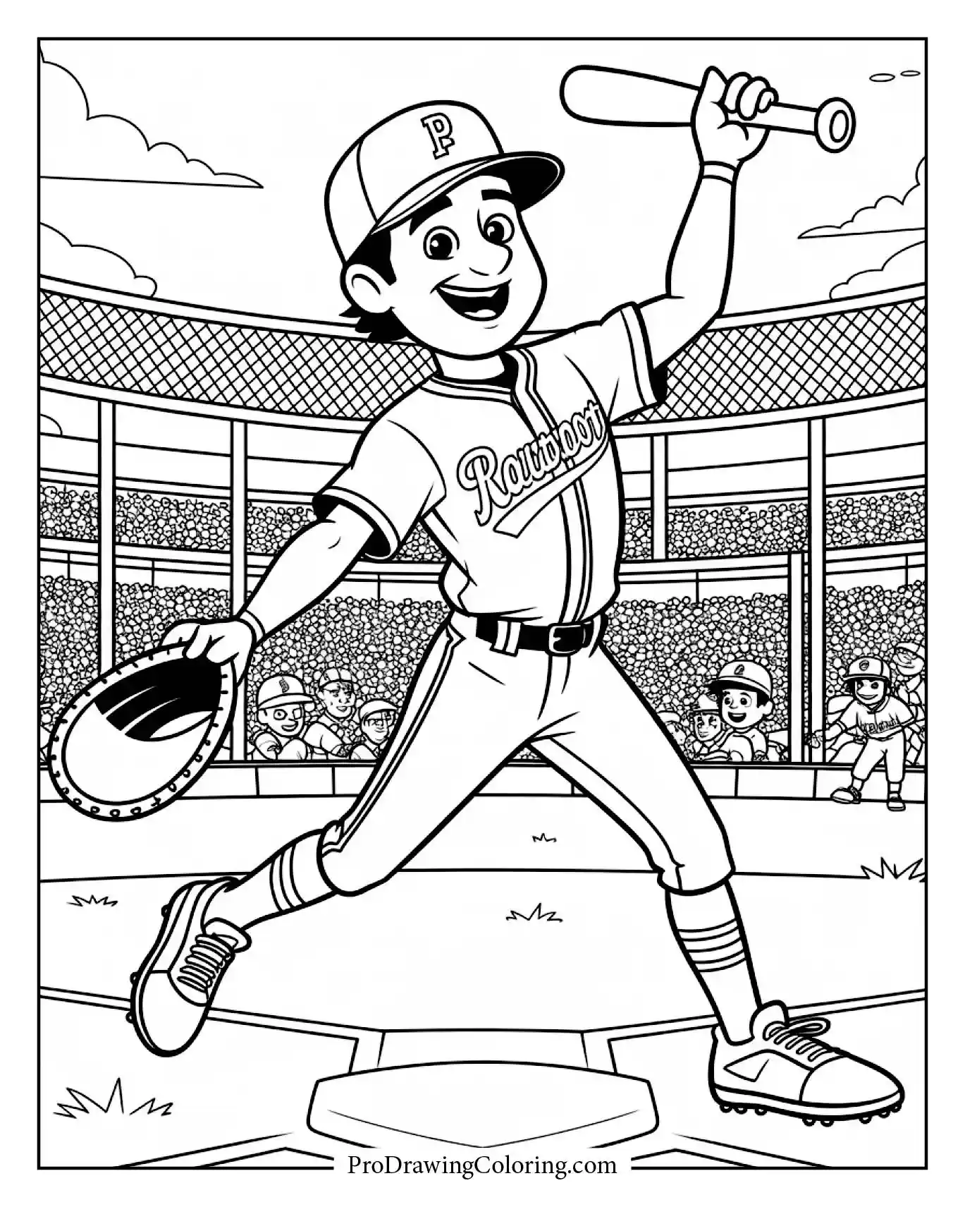 A detailed double play action baseball drawing, clean and dynamic line art.