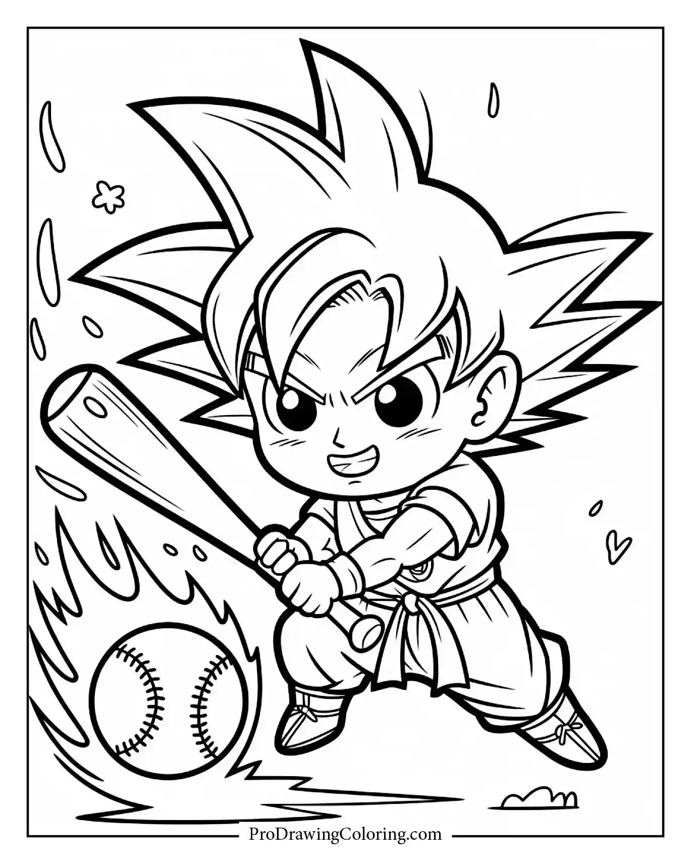 A detailed and fun goku hitting a flaming baseball scene, perfect for coloring fun.