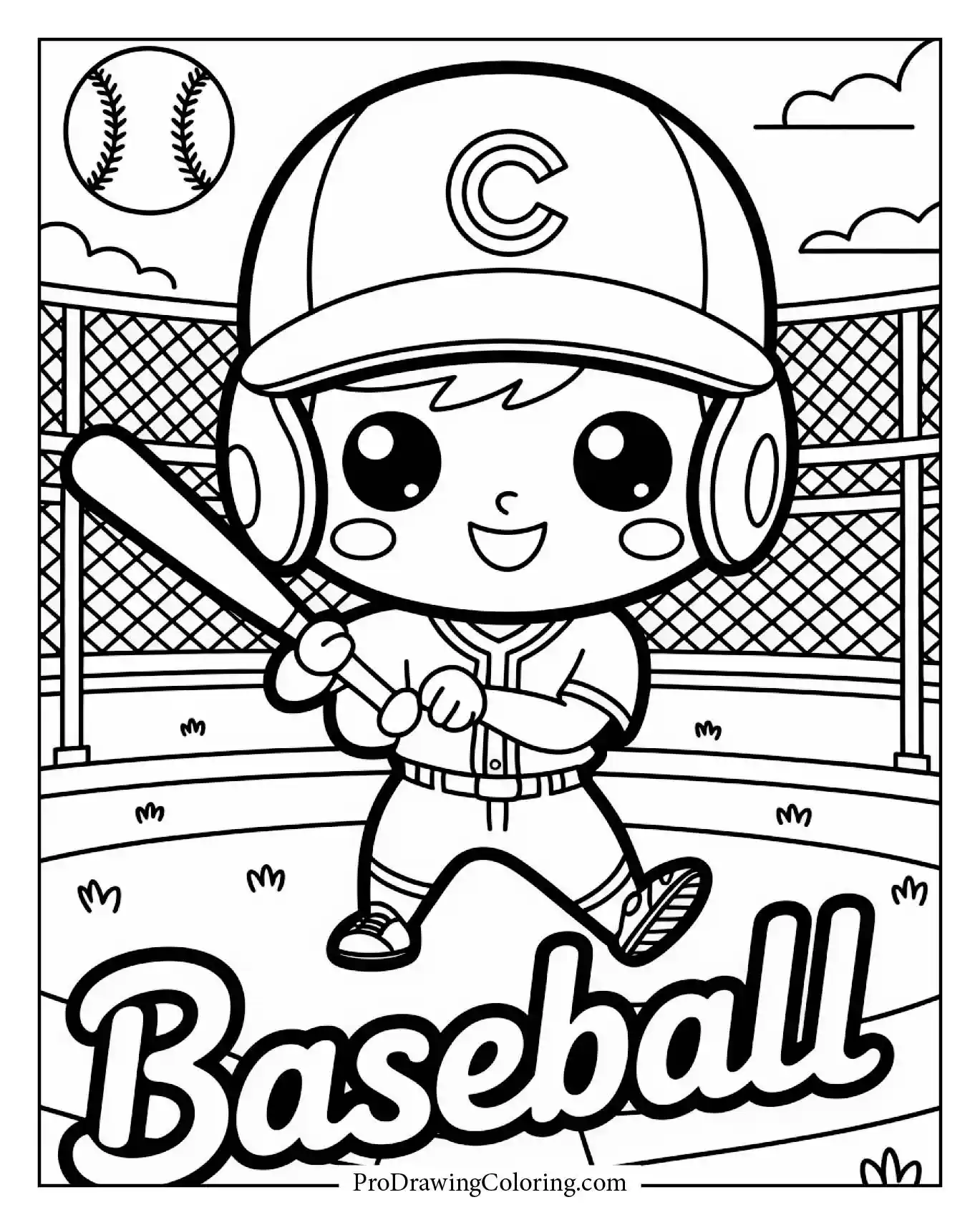 A detailed simple baseball logo baseball drawing, clean and dynamic line art.