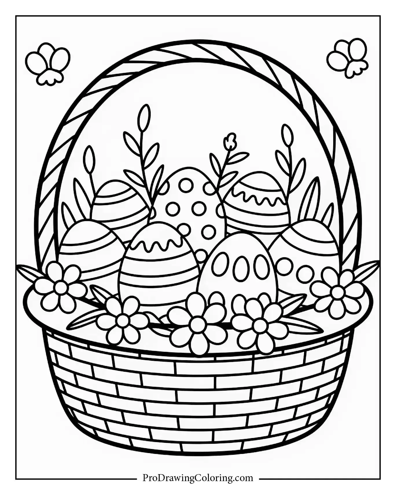 A basket filled with Easter eggs decorated with flowers and ribbons.
