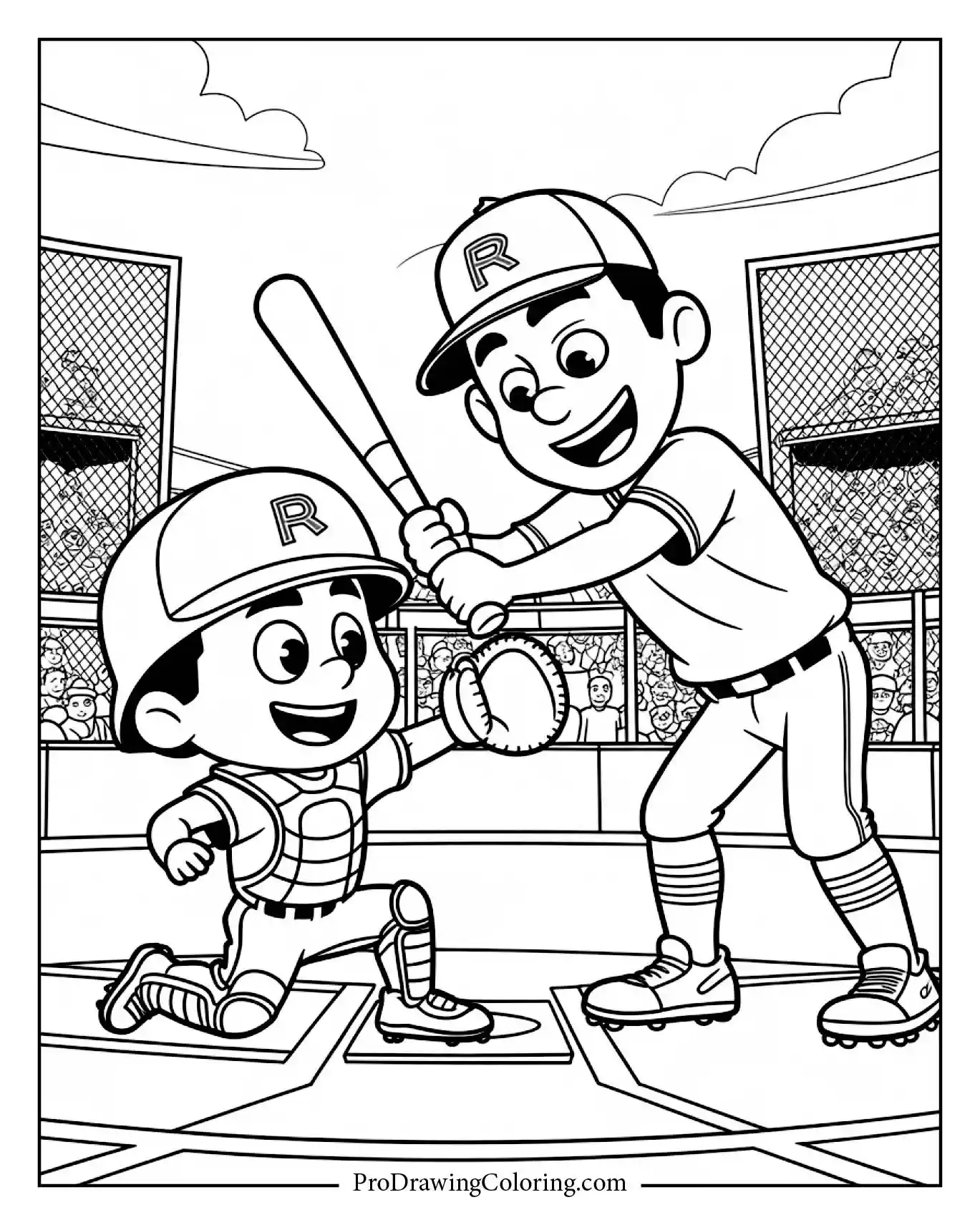 Batter and Catcher Duel scene, artistic Baseball Coloring Page to enjoy.