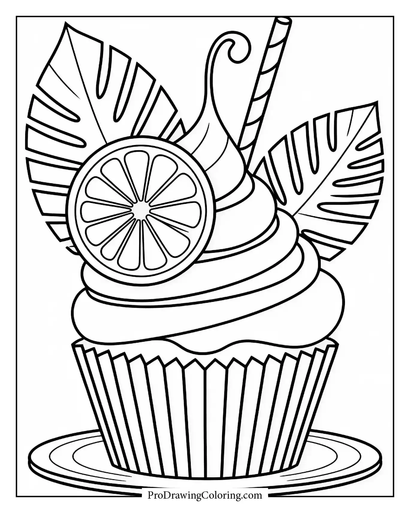 Cupcake coloring pages – beachside cupcake with waves and seashells