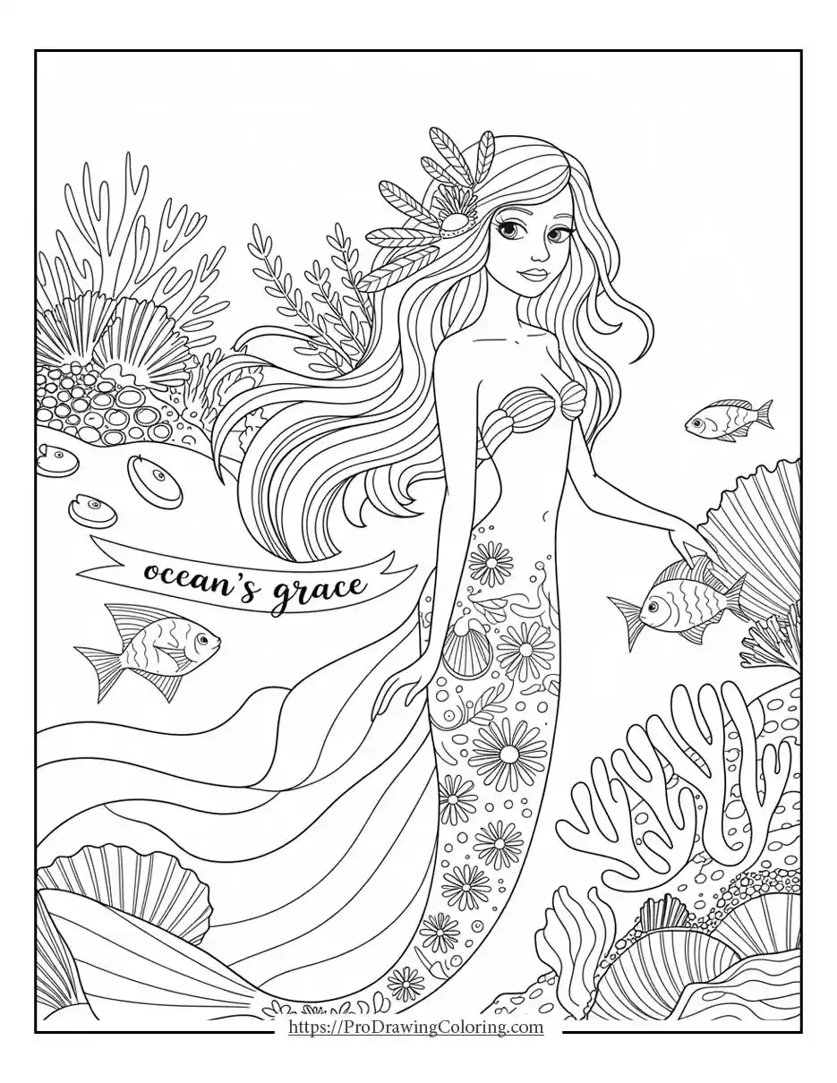 beautiful mermaid with flowing hair