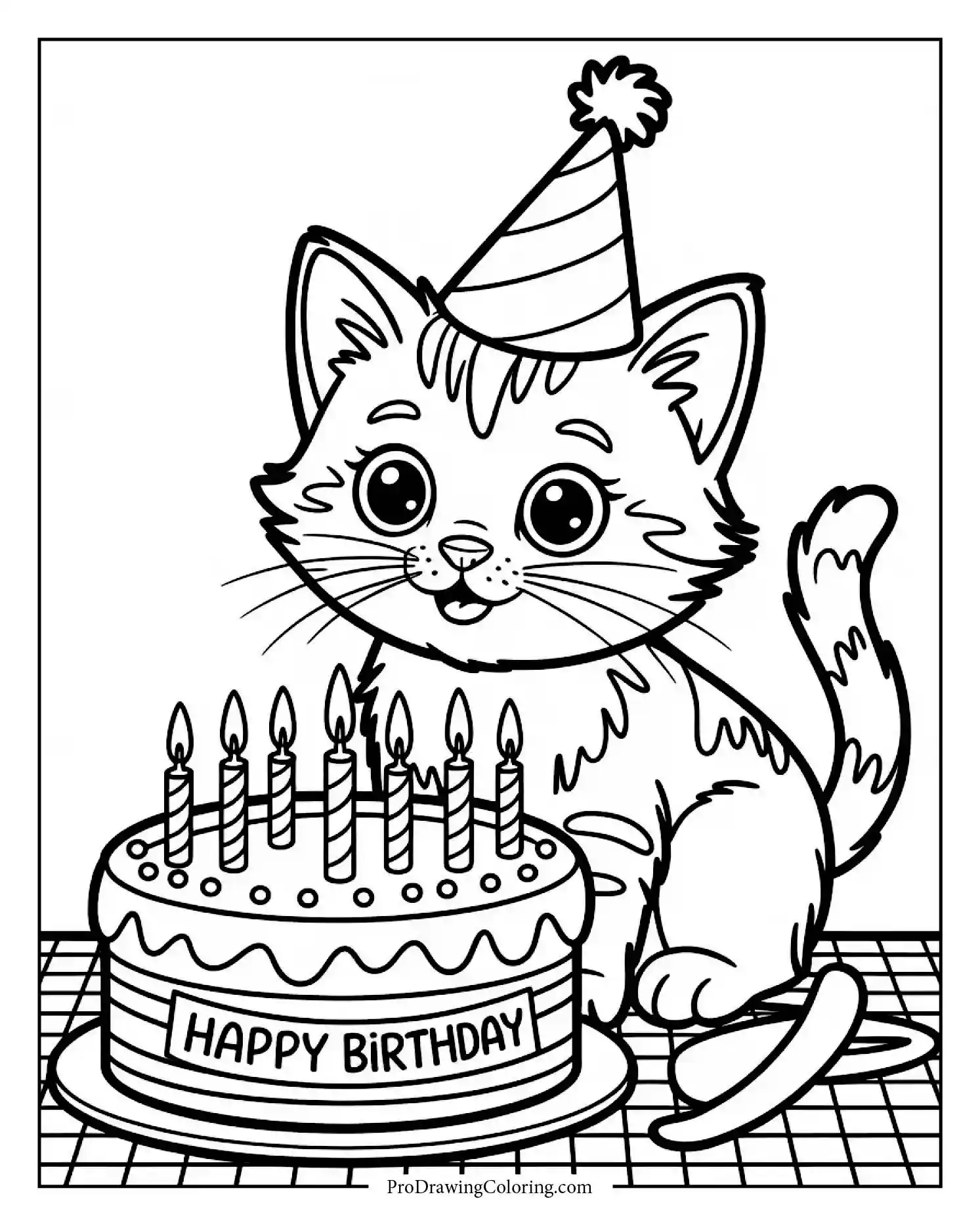 birthday kitten coloring page Celebration kitten coloring page with birthday cake and gifts