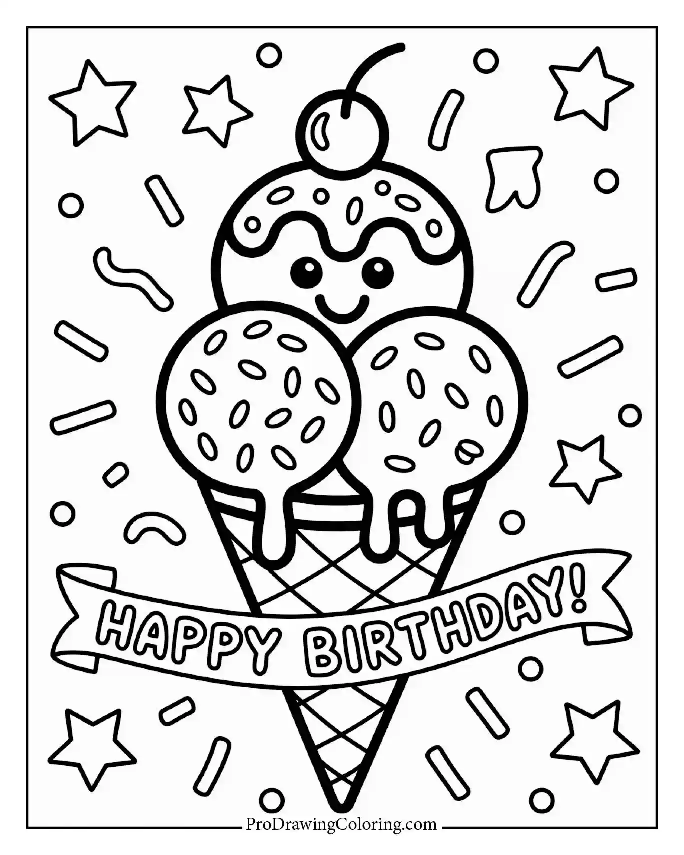 Detailed birthday party ice cream designed for ice cream coloring lovers