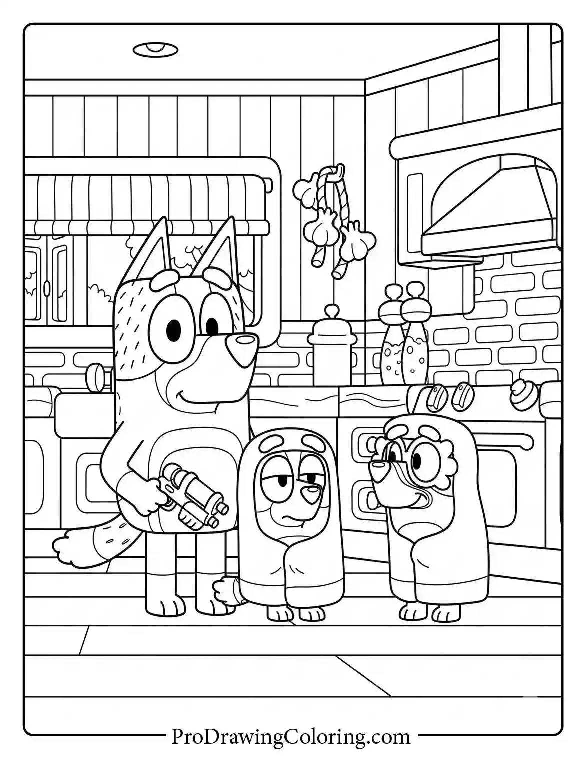 Fun bluey characters printable for kids showing Dad Bandit with a water gun and the Grannies.