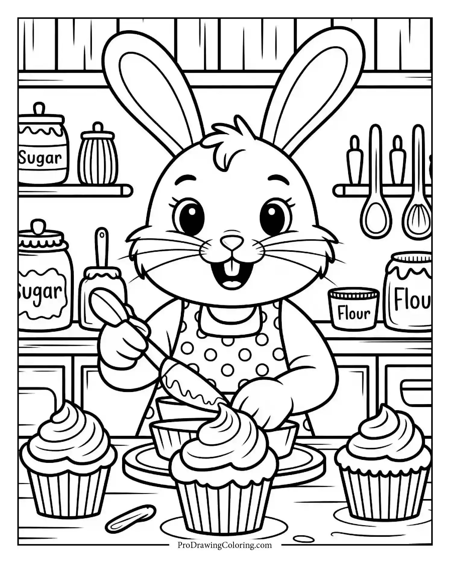 bunny baking cupcakes Cute bunny baking cupcakes coloring page, free to print