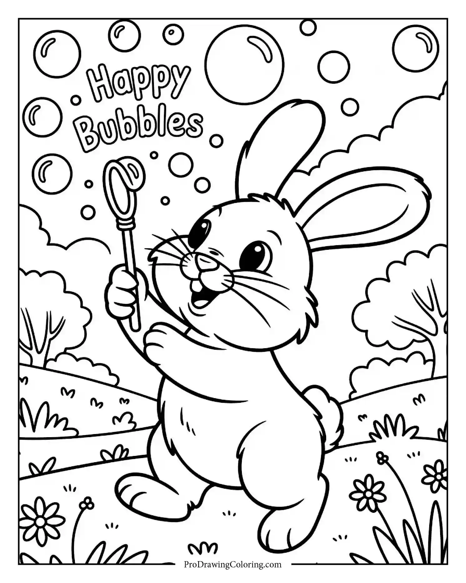 bunny blowing bubbles Free bunny coloring page with bunny blowing bubbles outdoors, printable