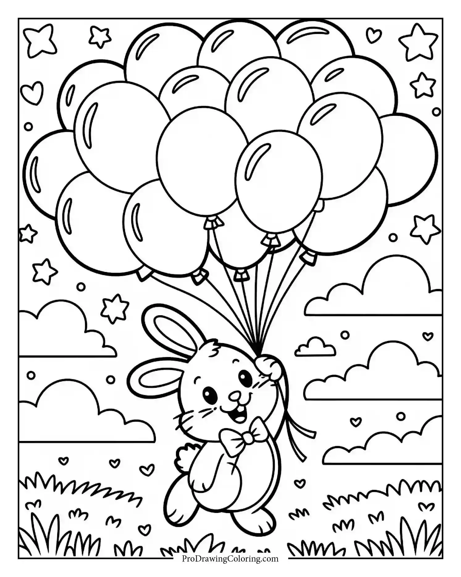 bunny flying with balloons Adventure bunny coloring page flying with balloons, free and printable
