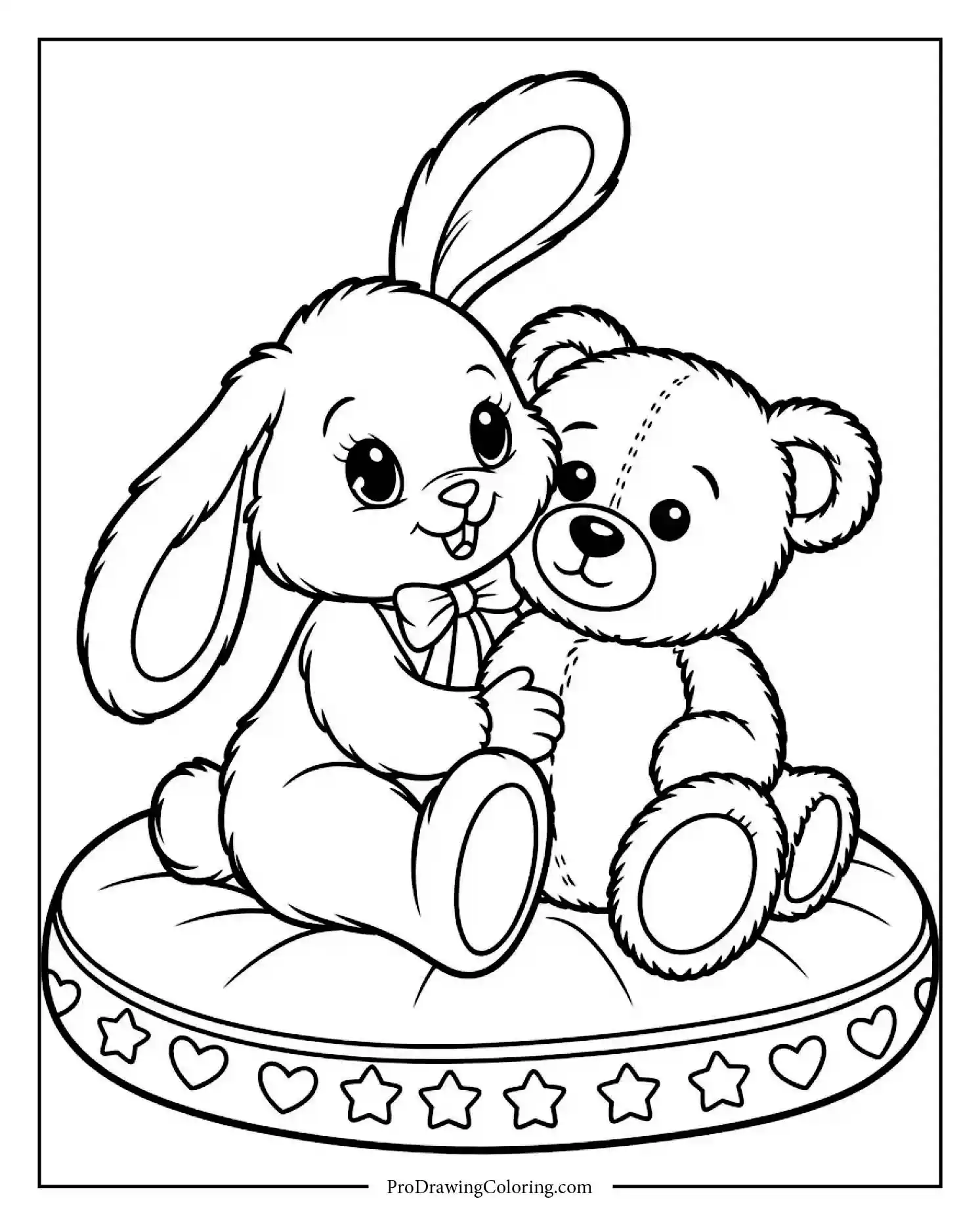 bunny hugging a teddy bear Cute bunny coloring page hugging a teddy bear, free printable for kids