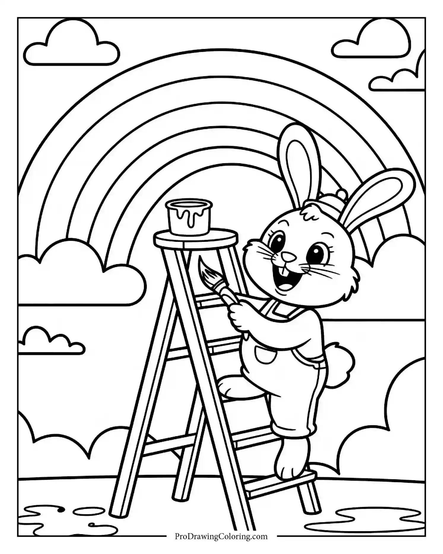 bunny painting a rainbow Creative bunny coloring page painting a rainbow, printable and fun