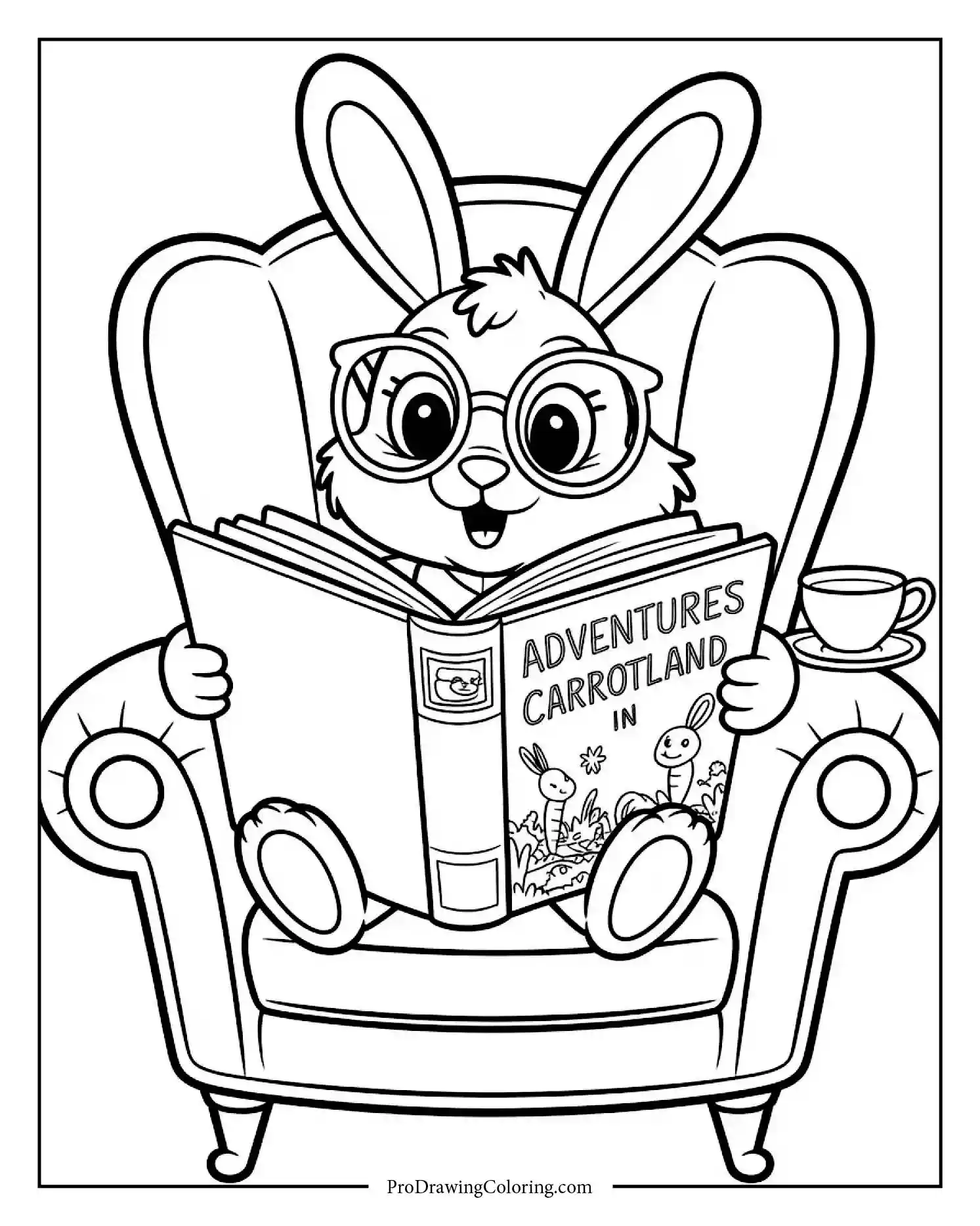 bunny reading a book Educational bunny coloring page of a bunny reading a book, free to print