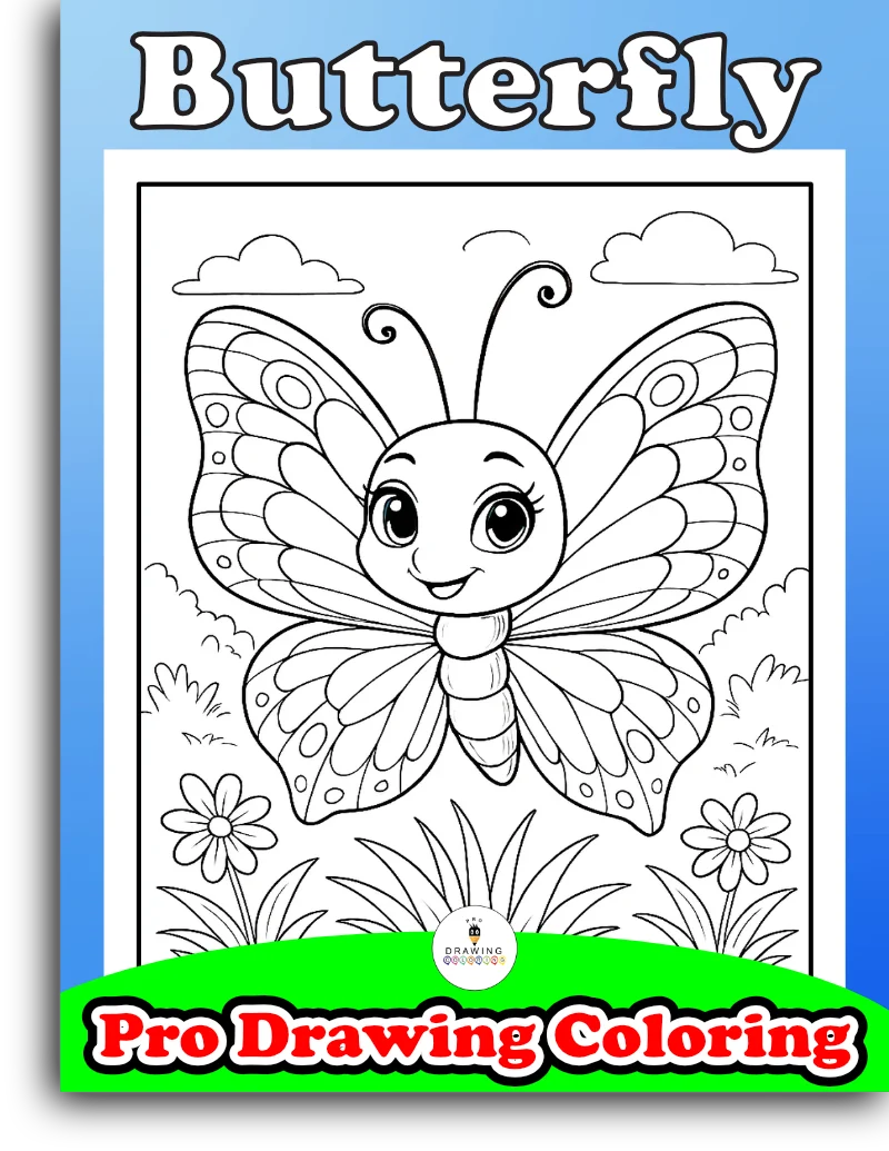 A beautiful butterfly in a garden setting, these black and white coloring pages are perfect for girls.