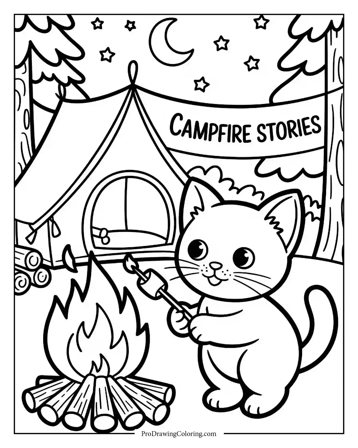 camping kitten Outdoor kitten coloring page camping by a tent