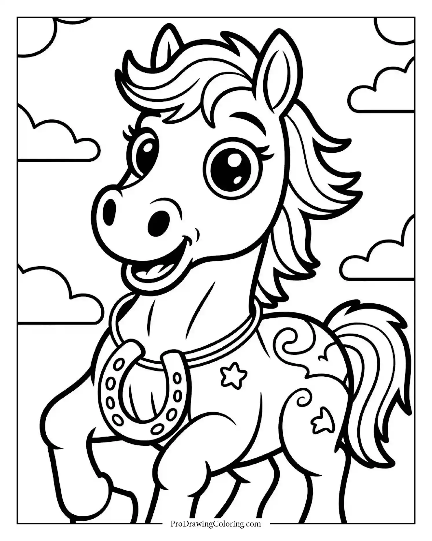 cartoon horse for preschoolers Simple and cute cartoon horse coloring page for toddlers and preschool kids