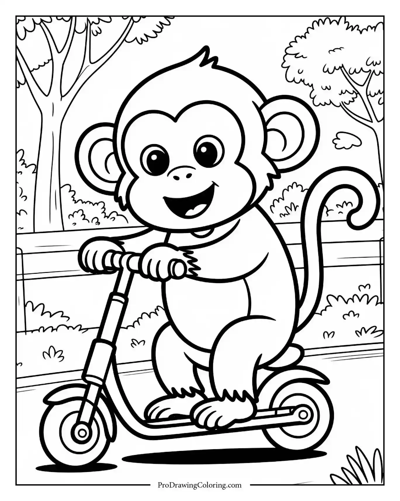 Funny cartoon monkey riding scooter.