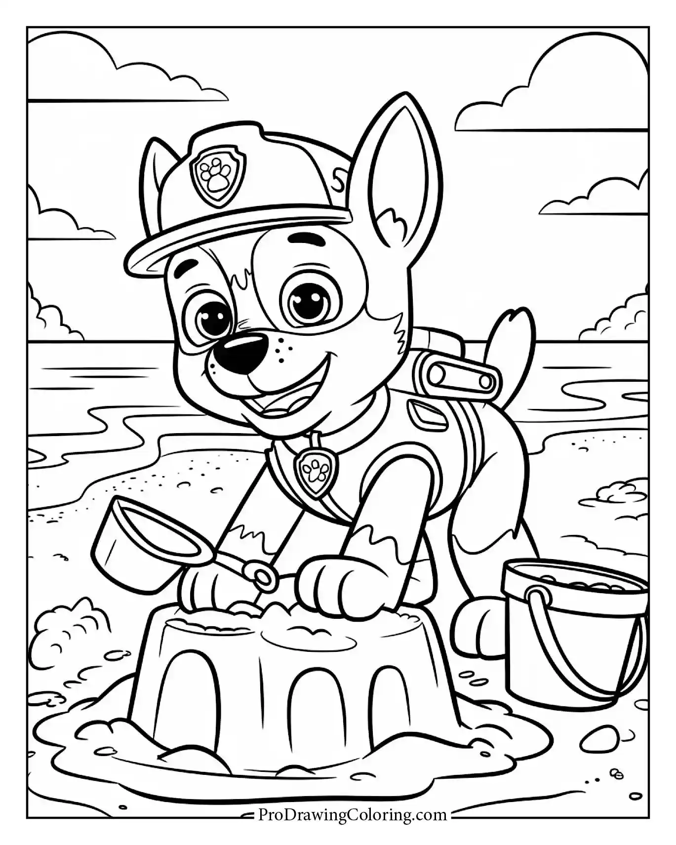 Chase paw patrol coloring page enjoying a day at the beach