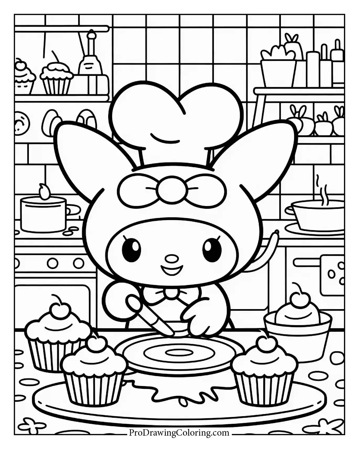 Chef Kuromi in kitchen, cooking theme, master chef.
