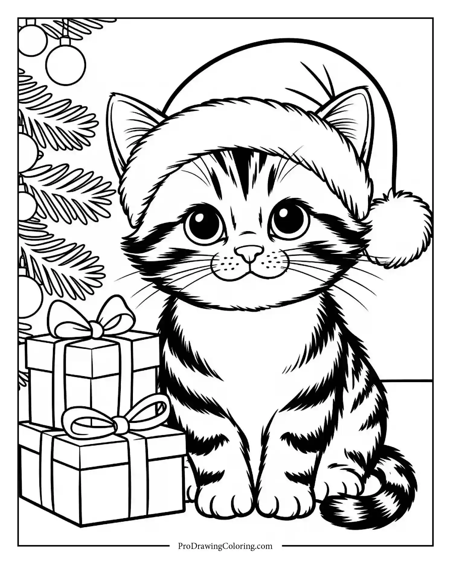 christmas kitten Festive kitten coloring page with Santa hat, perfect for holiday fun