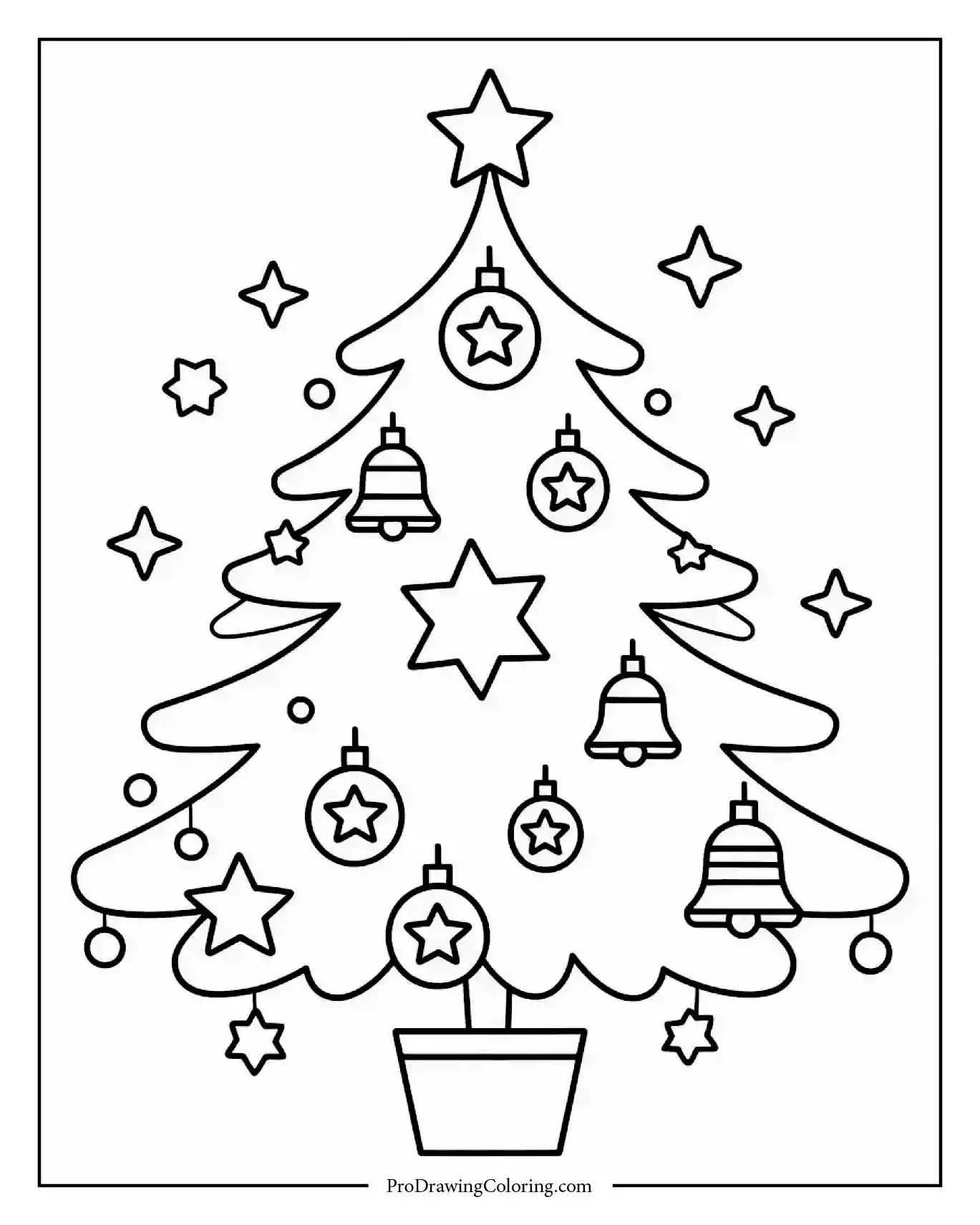 christmas tree with stars and bells Christmas tree decorated with stars and bells ornaments