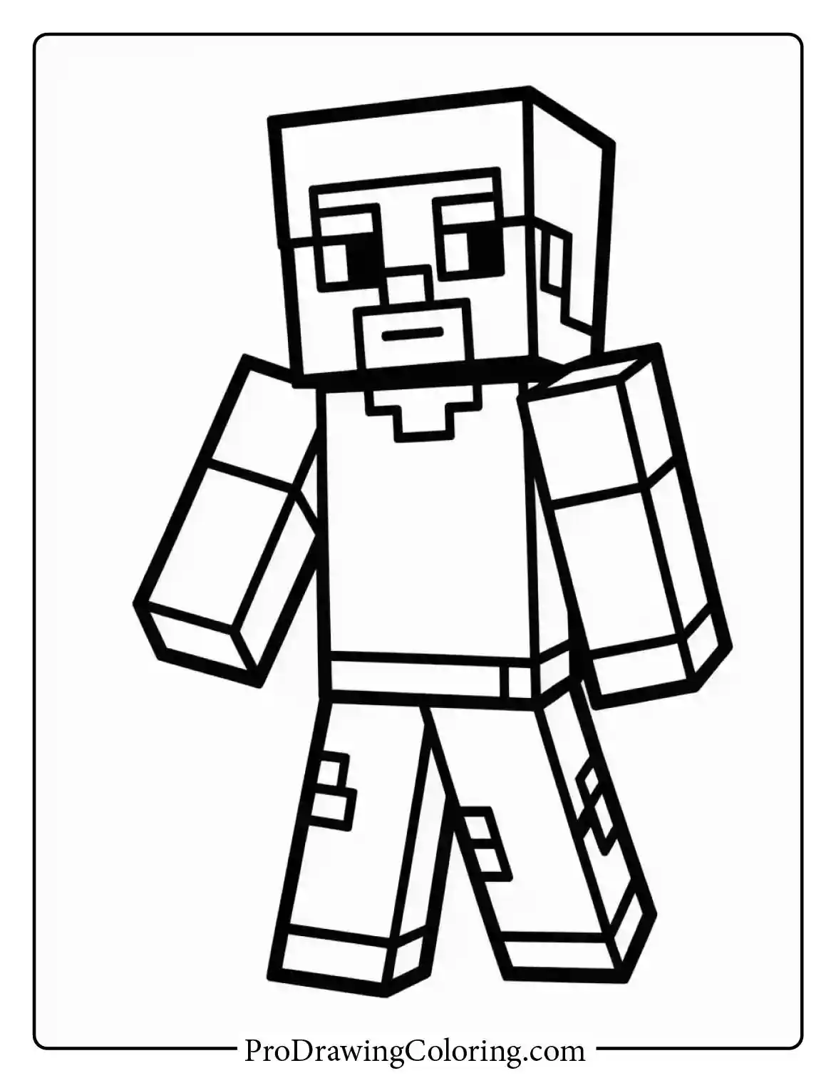 Steve from minecraft coloring page showing the original hero standing in his iconic pose, ready for any adventure or building task.