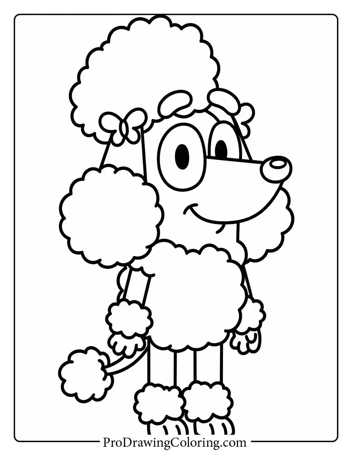 The adorable poodle Coco, a friend of Bluey, showing her curly fur on this easy colouring sheet to add to your bluey and friends coloring pages.