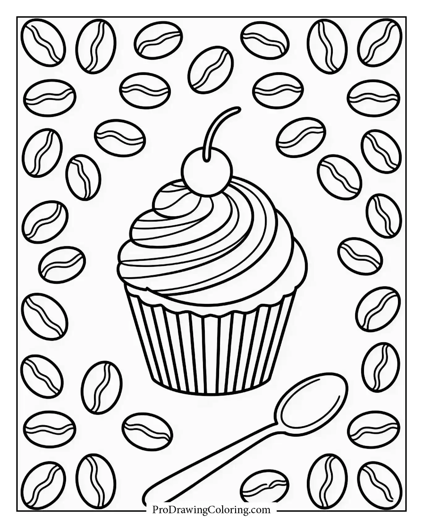 Cupcake coloring pages – coffee cupcake with cup and saucer