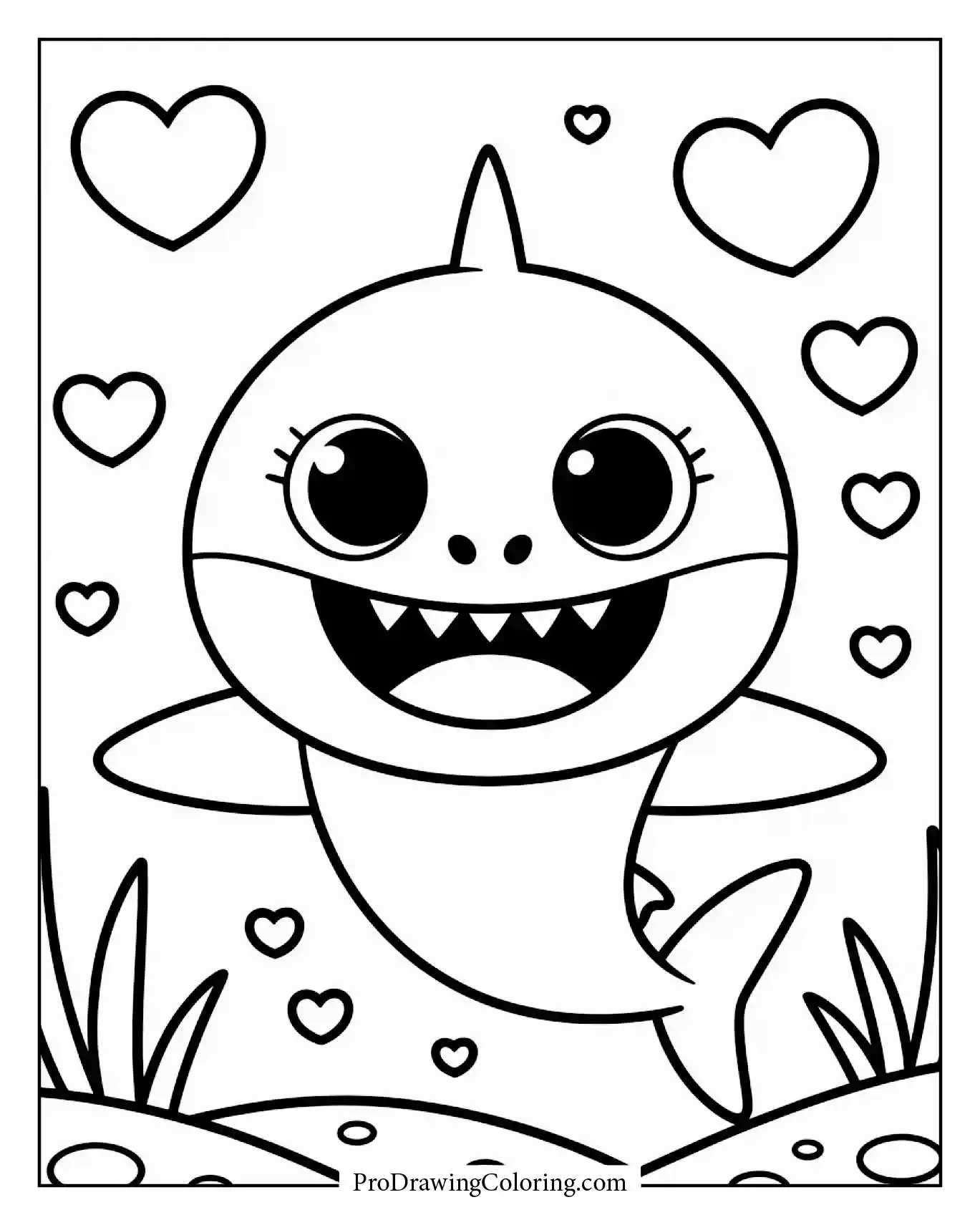 A small baby shark with heart-shaped eyes showing affection