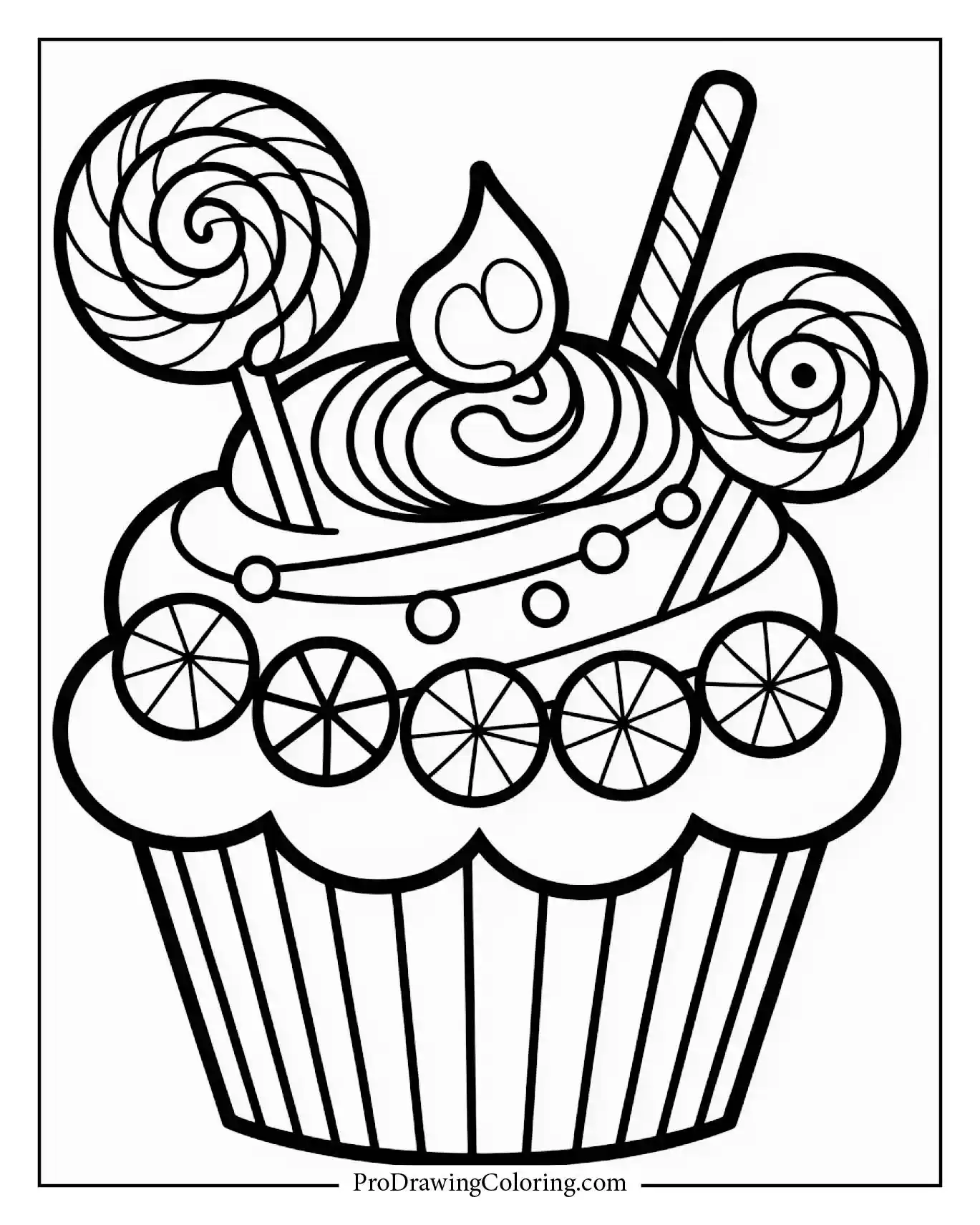 Cupcake coloring pages – candy border coloring sheet with cupcakes and sweets
