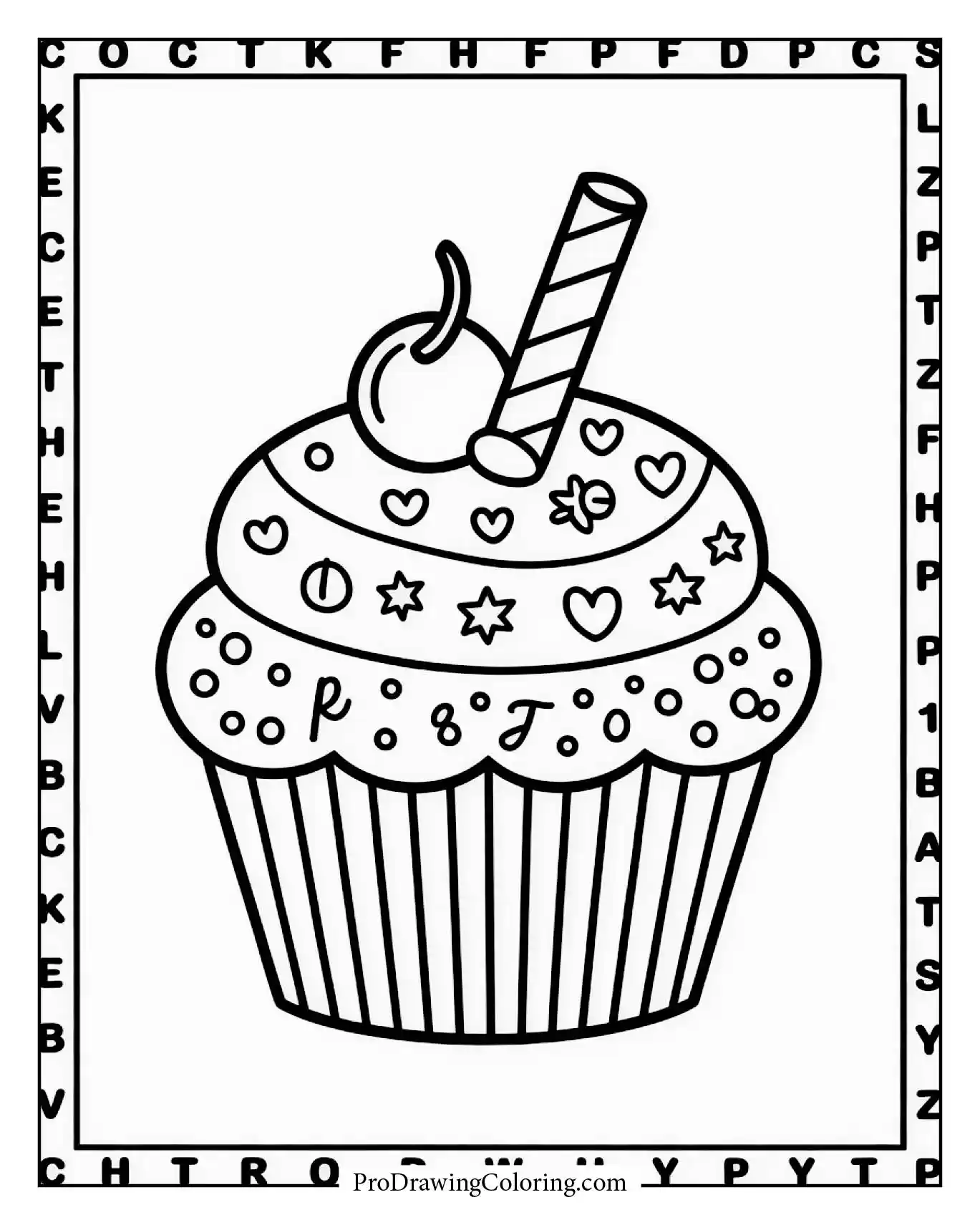 Cupcake coloring pages – cupcake letters and numbers learning border