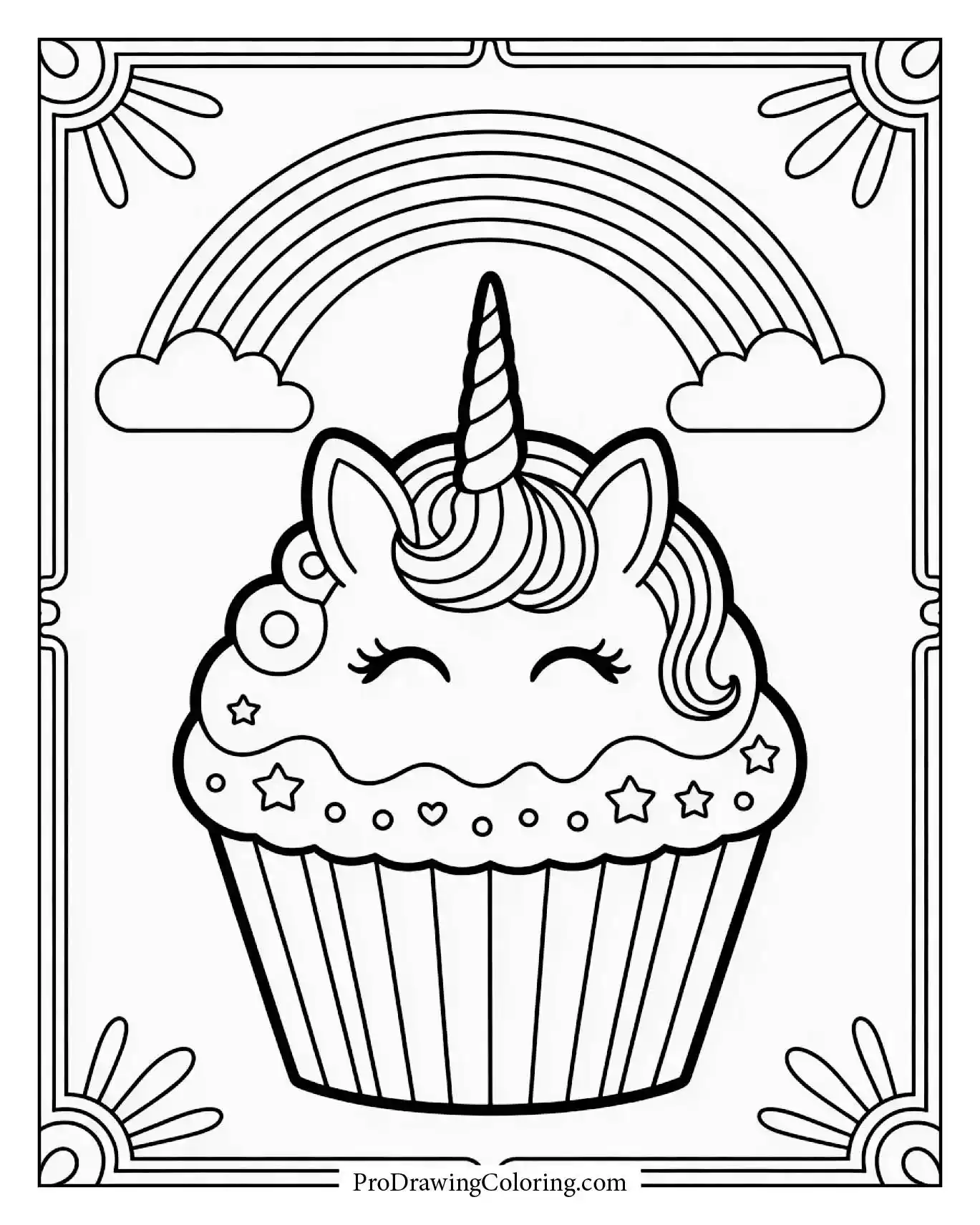 Cupcake coloring pages – unicorn cupcake and rainbow coloring page