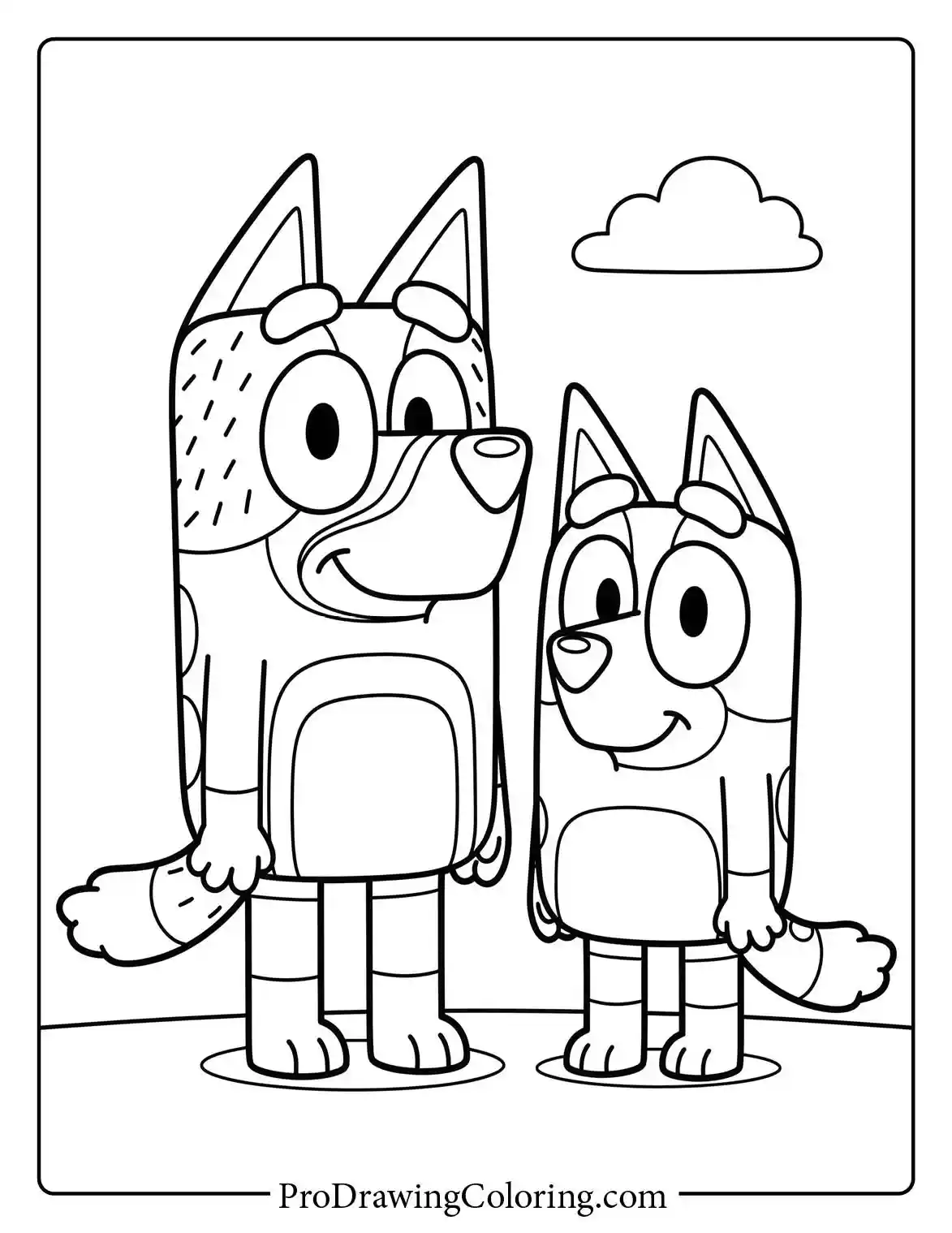 Printable picture of Dad Bandit and little girl Bluey looking at each other happily.