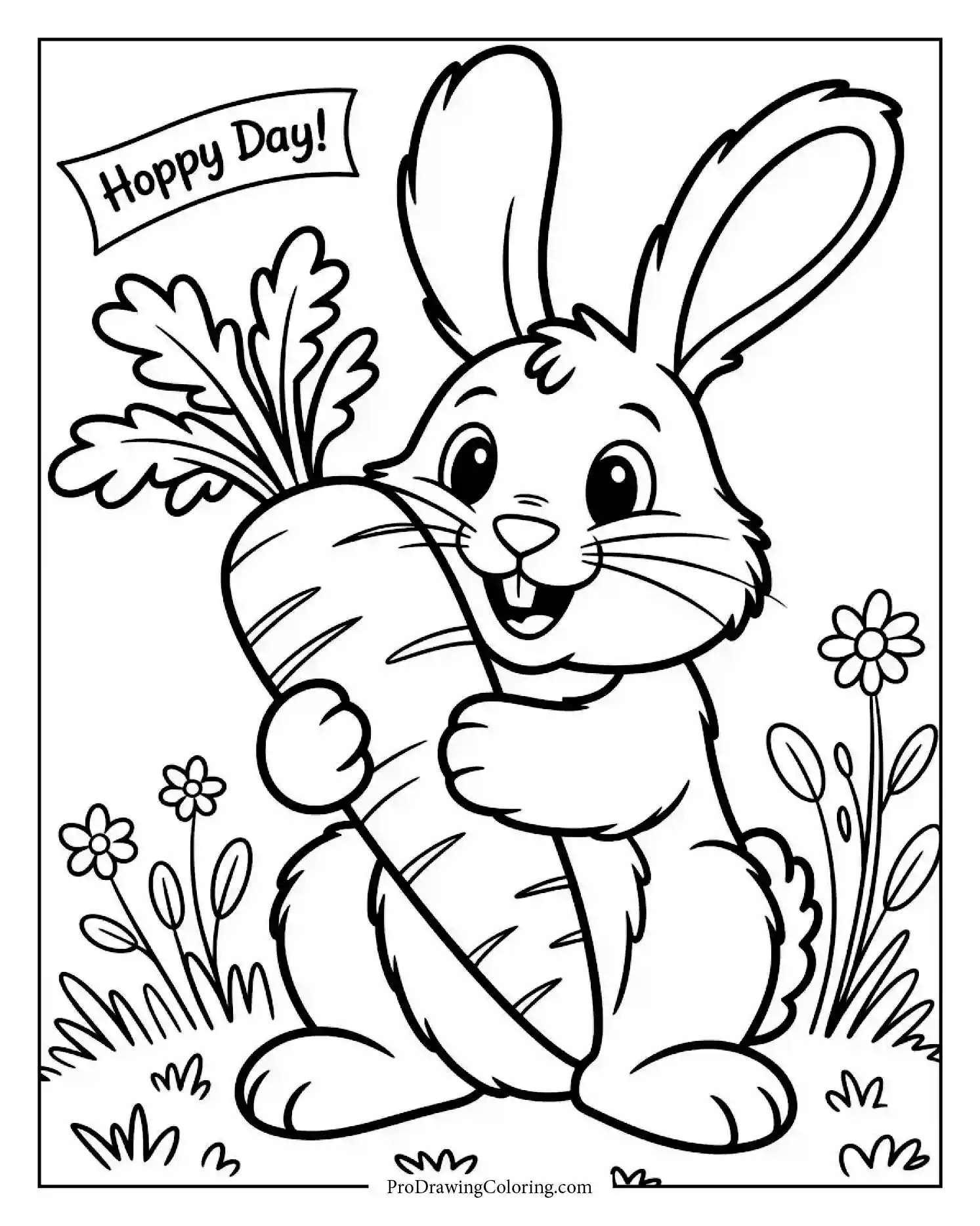 cute bunny holding a carrot Cute bunny coloring page holding a carrot, free and printable for kids