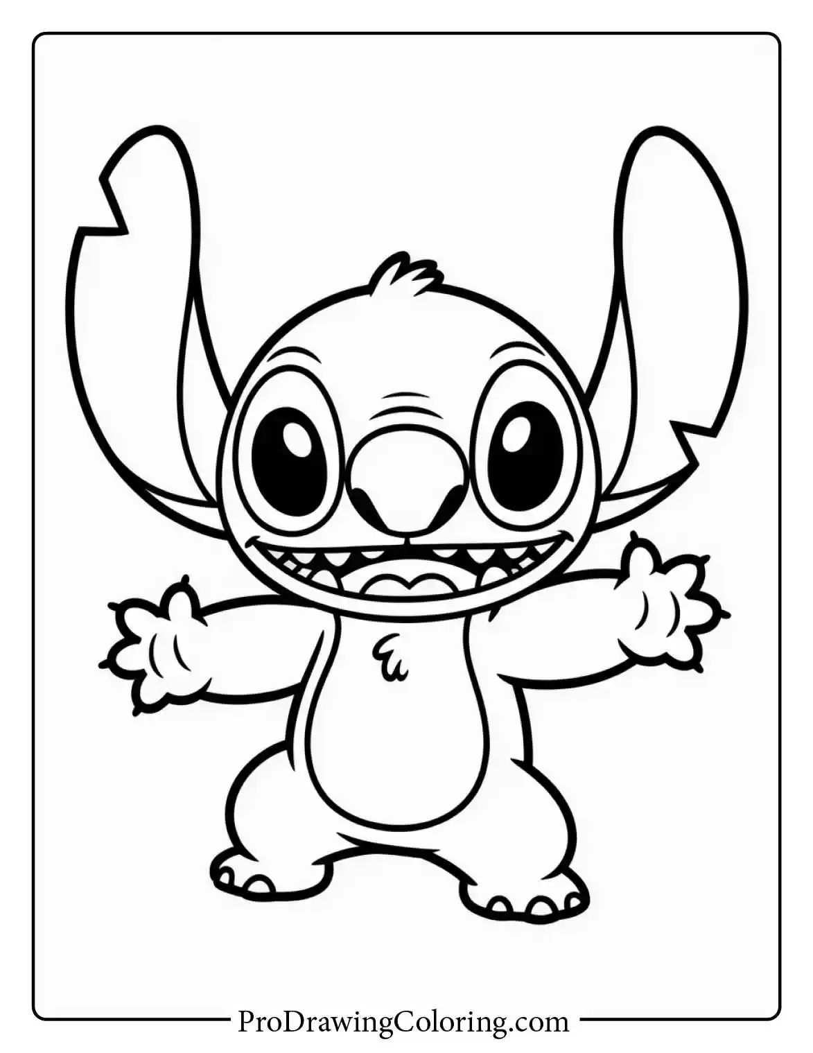 Get these cute easy stitch coloring pages featuring a happy Stitch standing with open arms, perfect to print for kids.