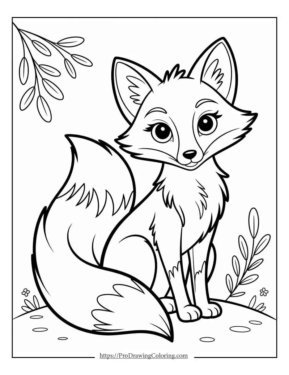 Relaxed fox lying on grass with plants and sunlight, peaceful outdoor scene