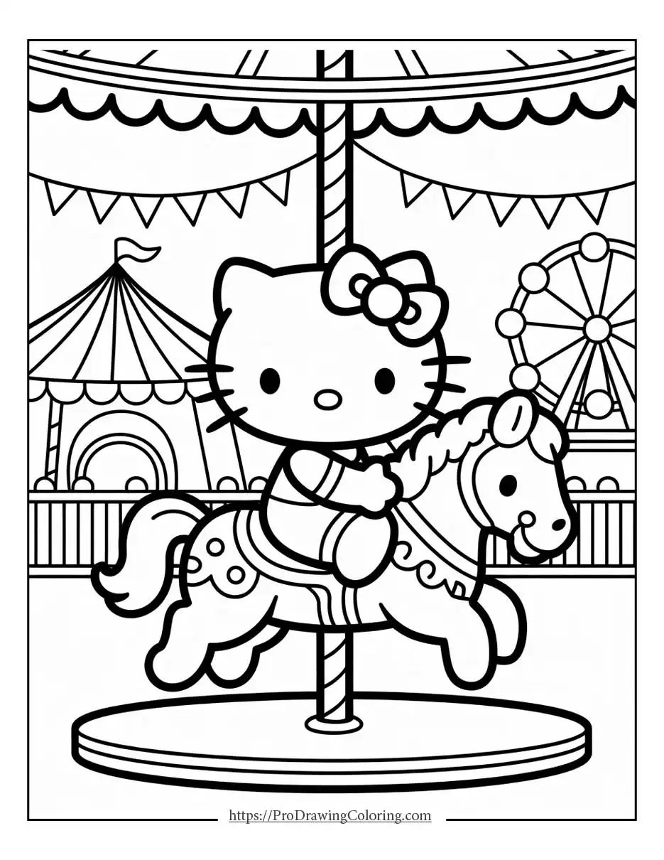 Cute hello kitty coloring page outdoors, happy style printable sheet for kids
