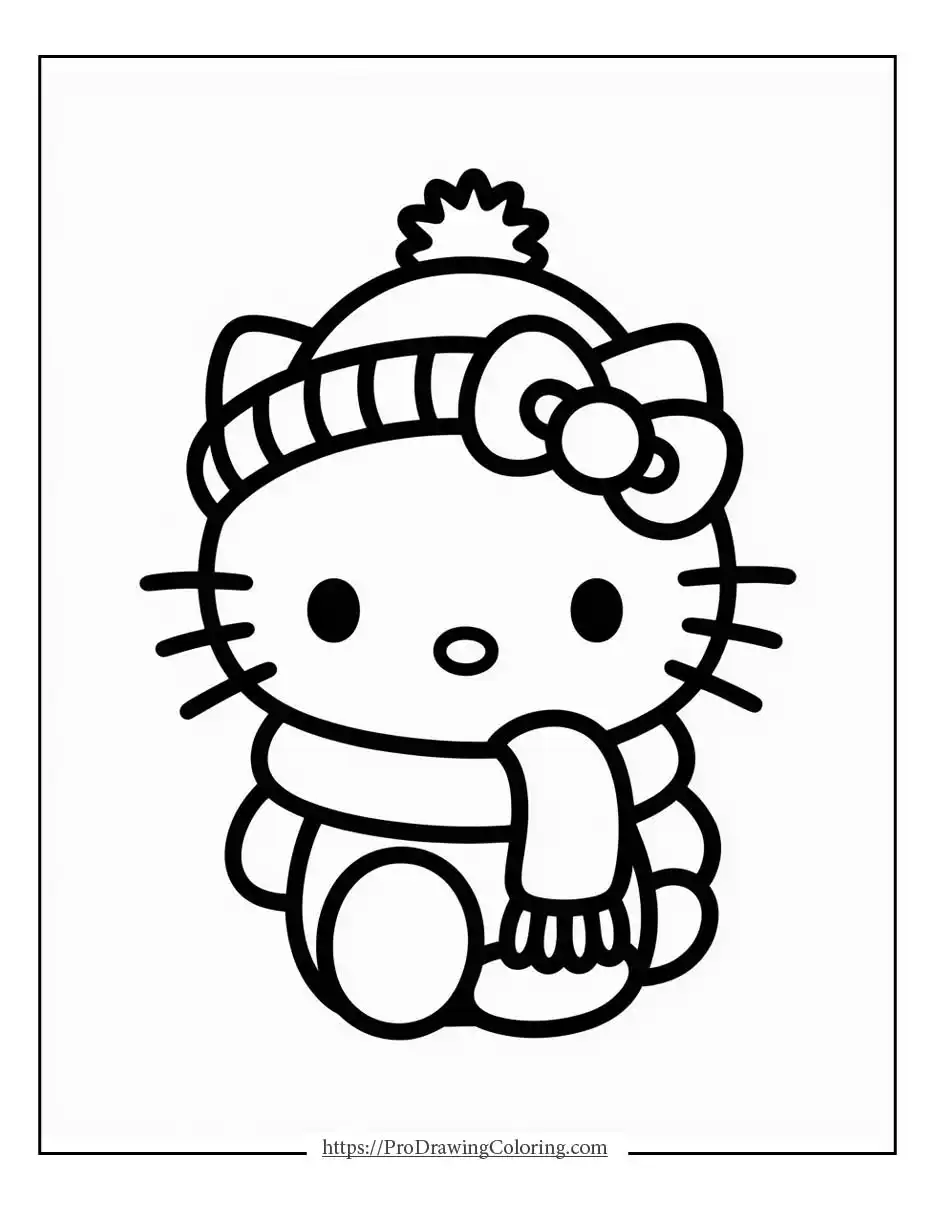 simple and adorable character design featuring hello kitty in a playful pose, matching cute hello kitty coloring pages