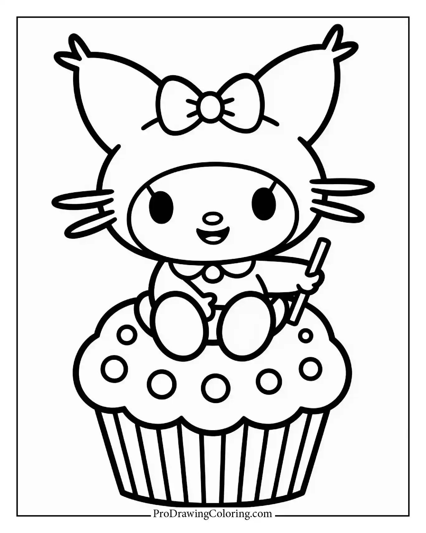 Cute Kuromi coloring sheet for kids, soft style, creative hobby.