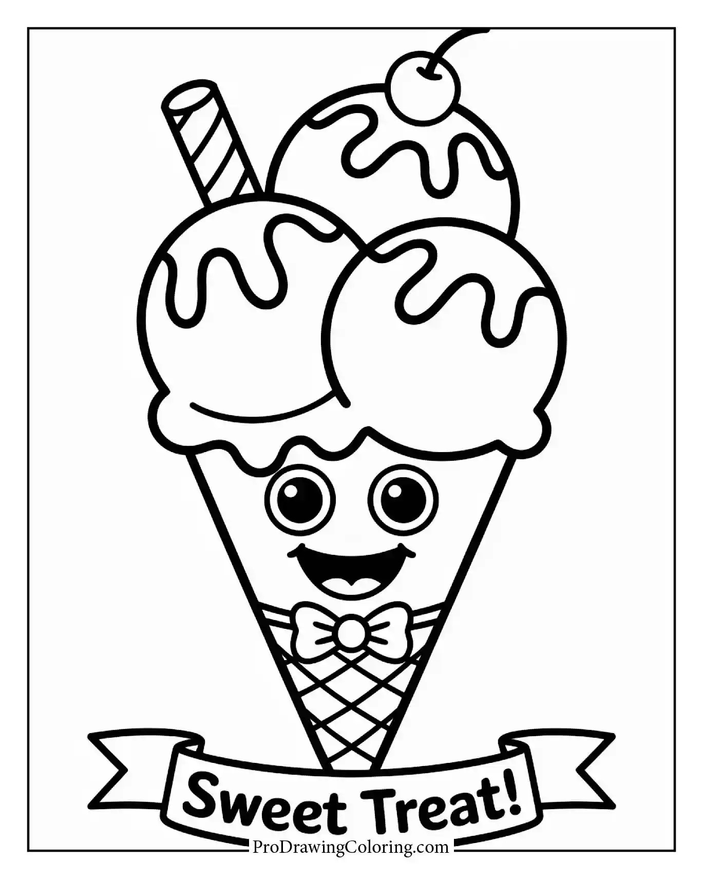 Cute Smiling Ice Cream featured on a free printable ice cream coloring sheet