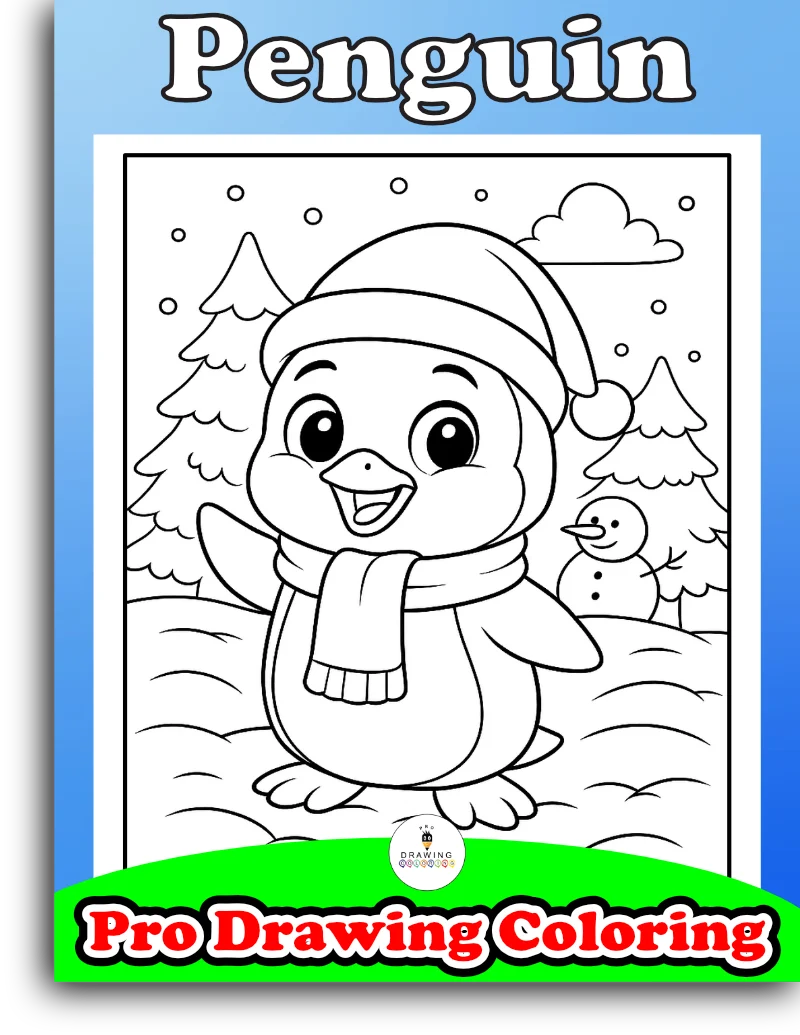 A penguin in winter gear, this new black and white cartoon is a super easy free printable for kids.