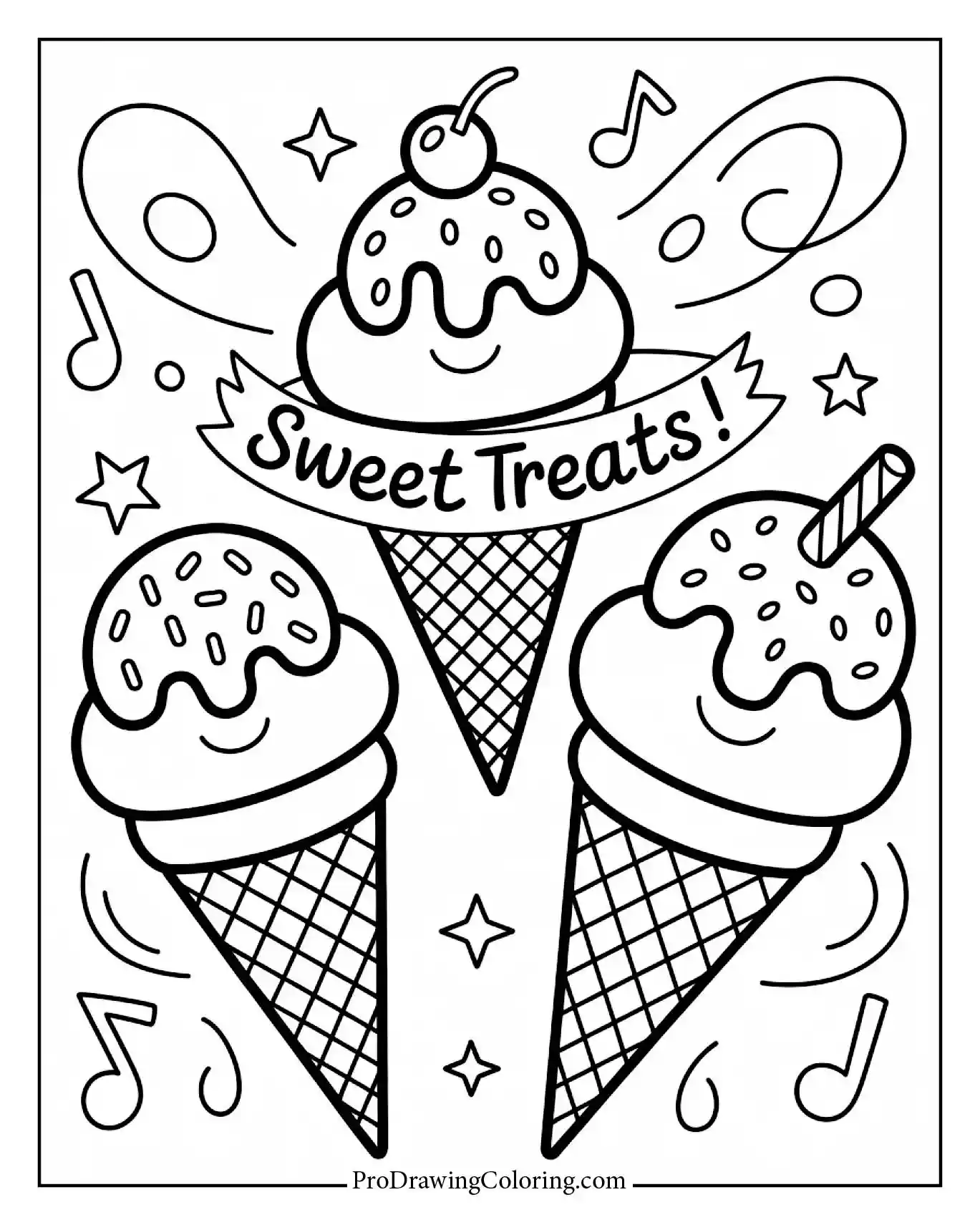 Enjoy this dancing ice cream cones on an ice cream coloring page for all ages