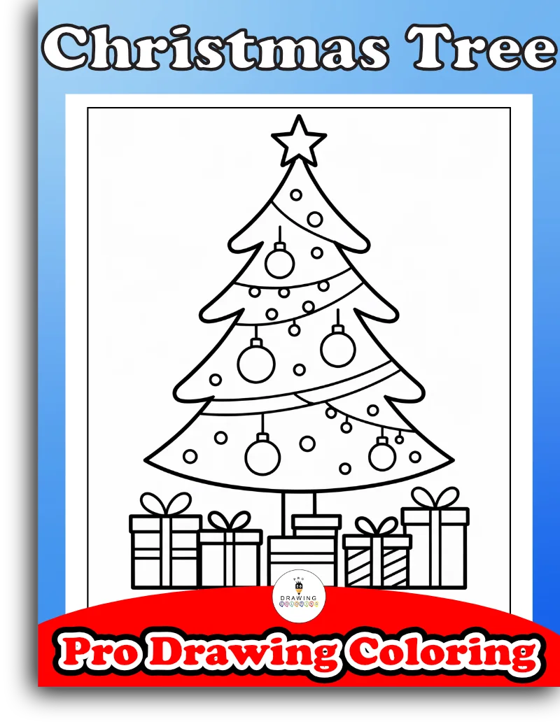 A decorated tree with gifts, these holiday coloring pages are a super easy free printable for kids.
