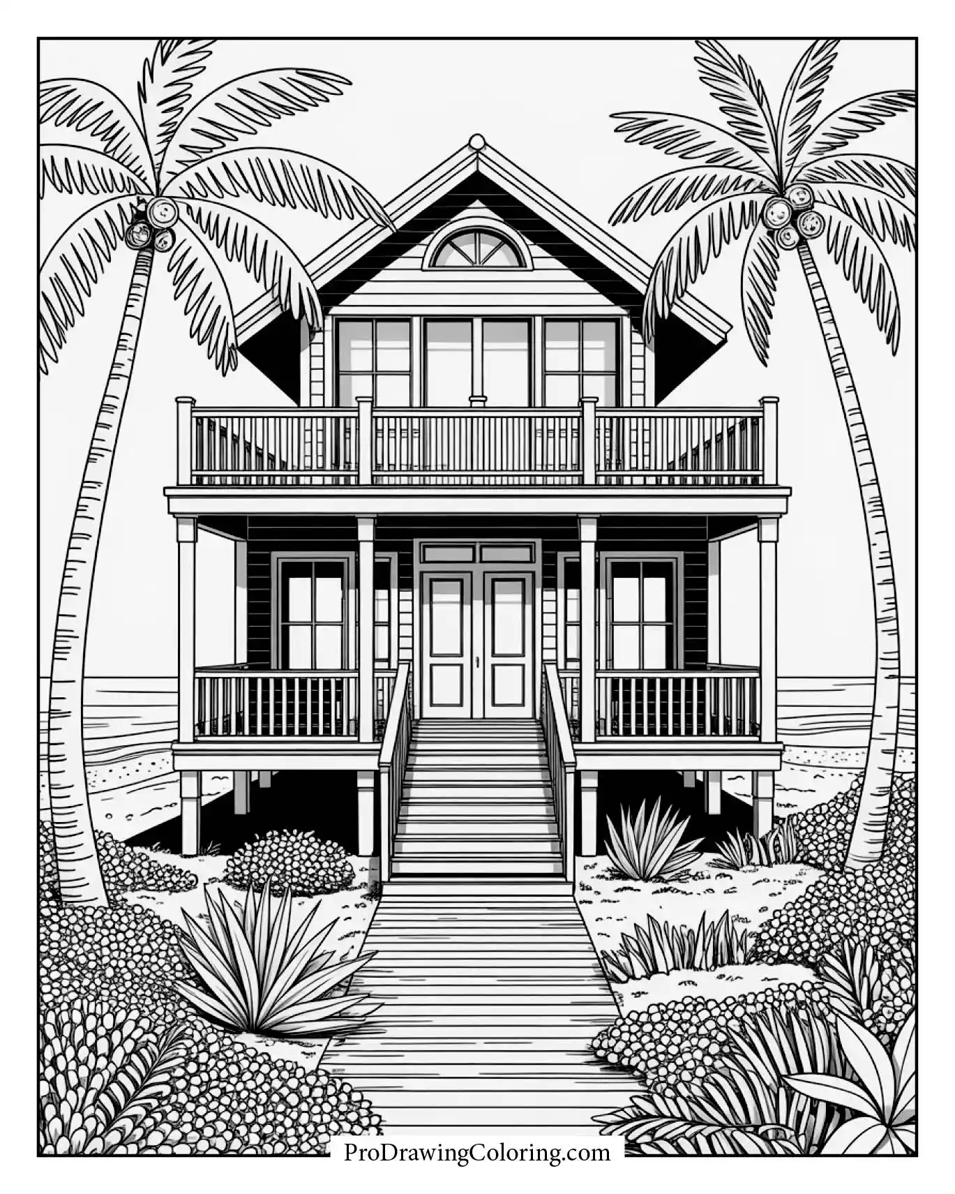 Beach coloring pages – detailed oceanfront beach house