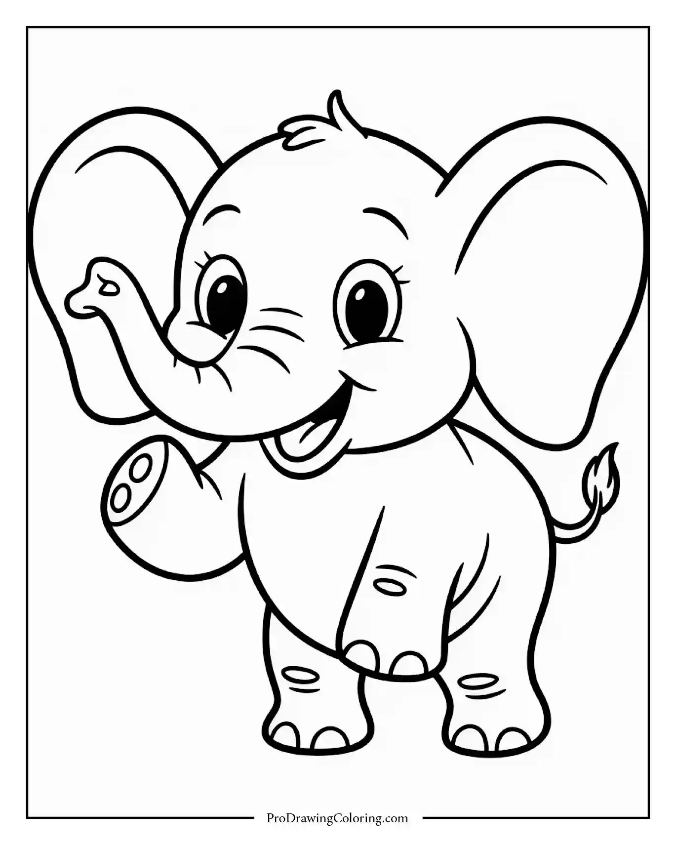 disney elephant coloring page smiling Happy baby elephant waving with big eyes, printable page for kids