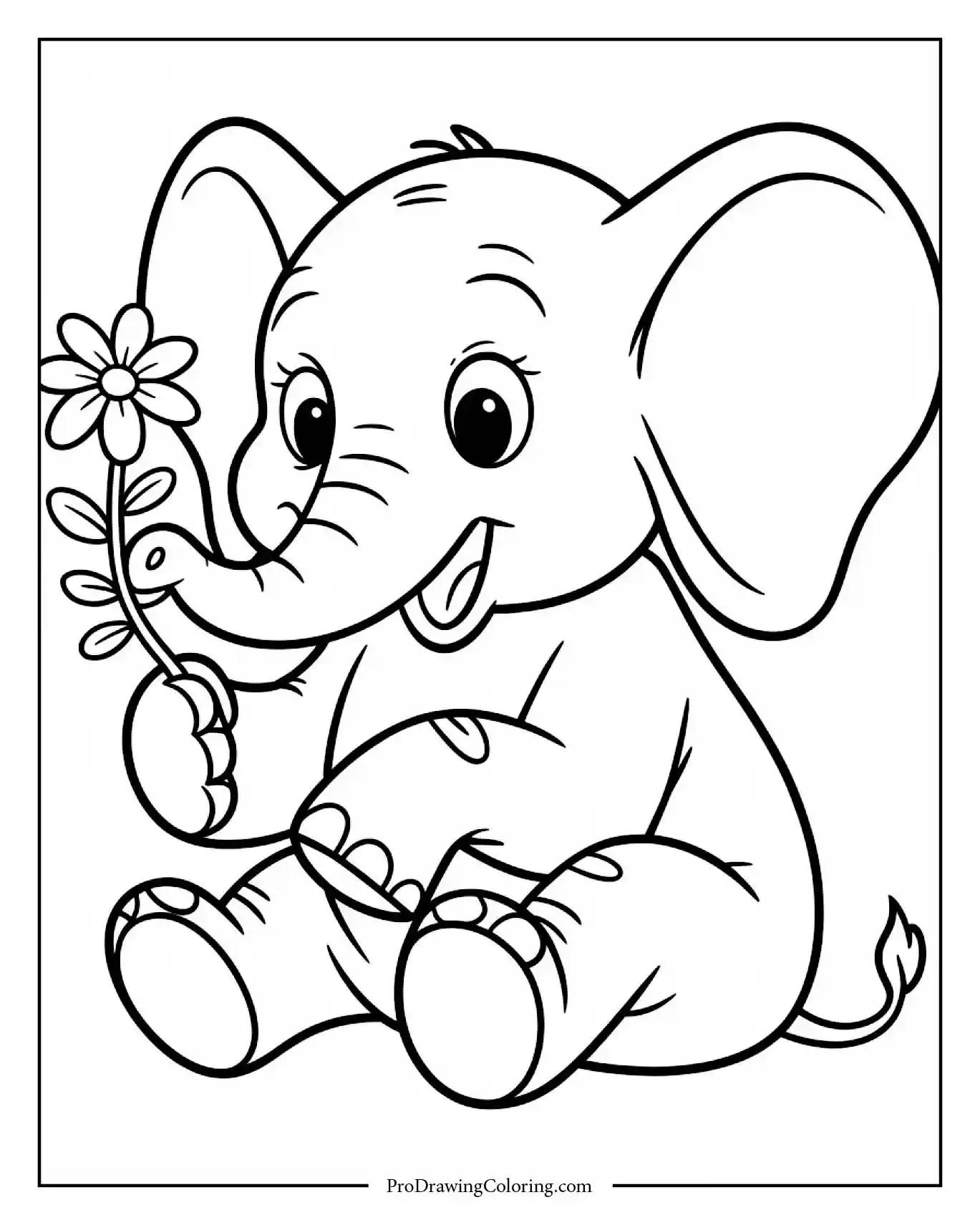 disney elephant flower Cute elephant holding a flower, easy to color for kids