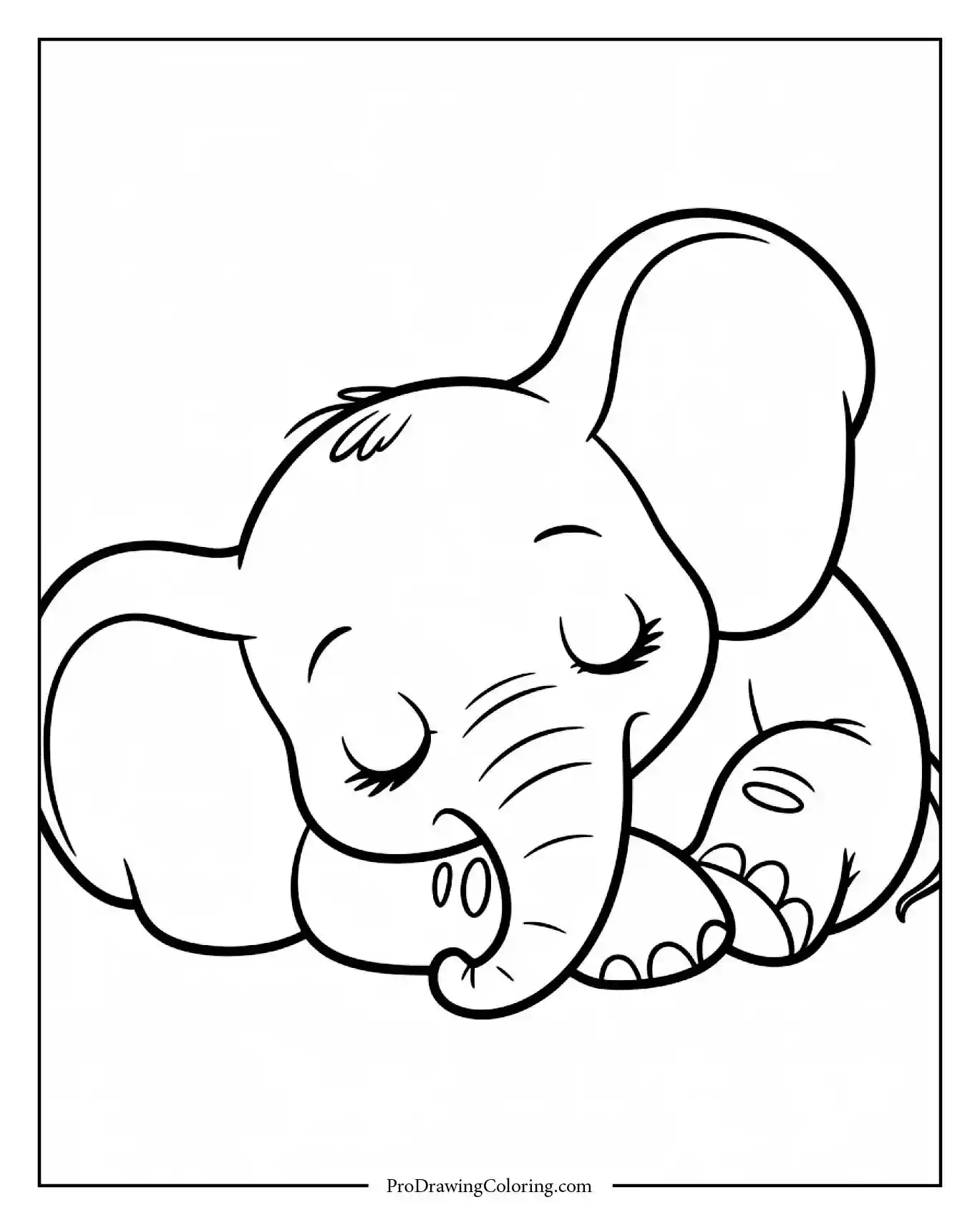 disney elephant sleeping Sleeping baby elephant resting calmly, soft lines easy for kids