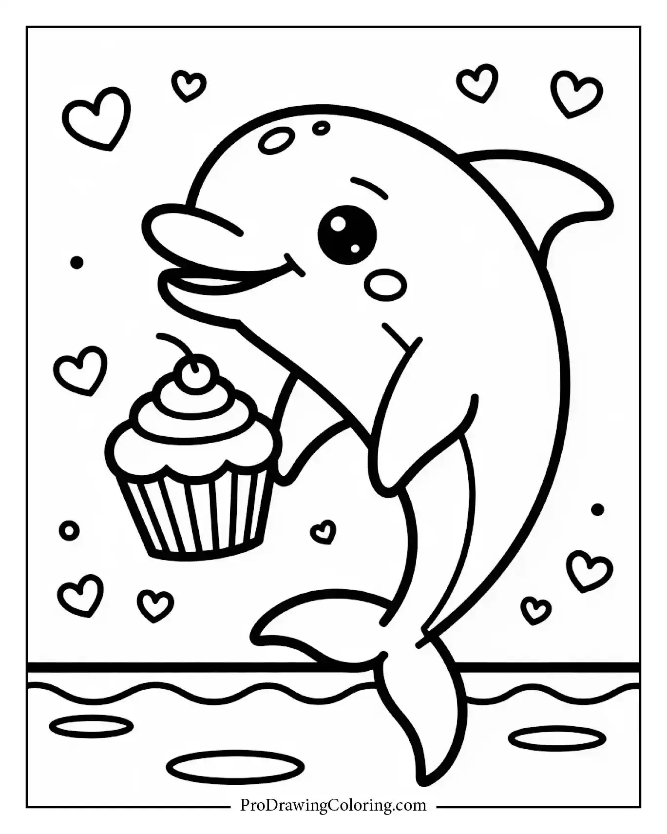 Happy dolphin holding cupcake